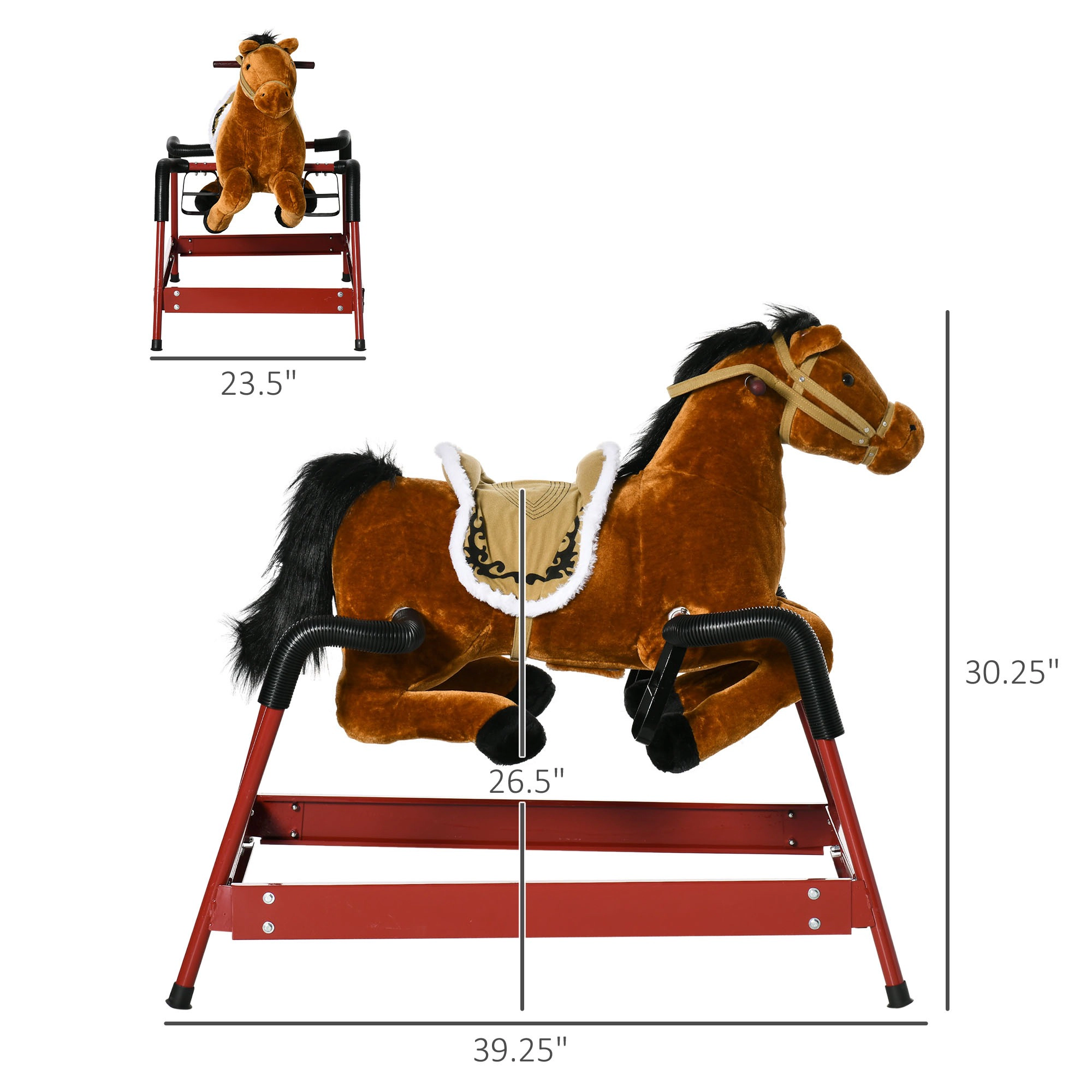 HONGGE Kids Spring Rocking Horse Ride-On Toy with Neighing Sounds, Holds up to 132 lbs, Ages 5-12, Light Brown