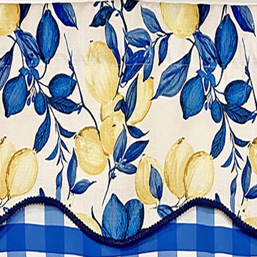 RLF Home El Limon Glory Valance Blue. 3" Rod Pocket, Layered, Trimmed. 50"W X 16"L