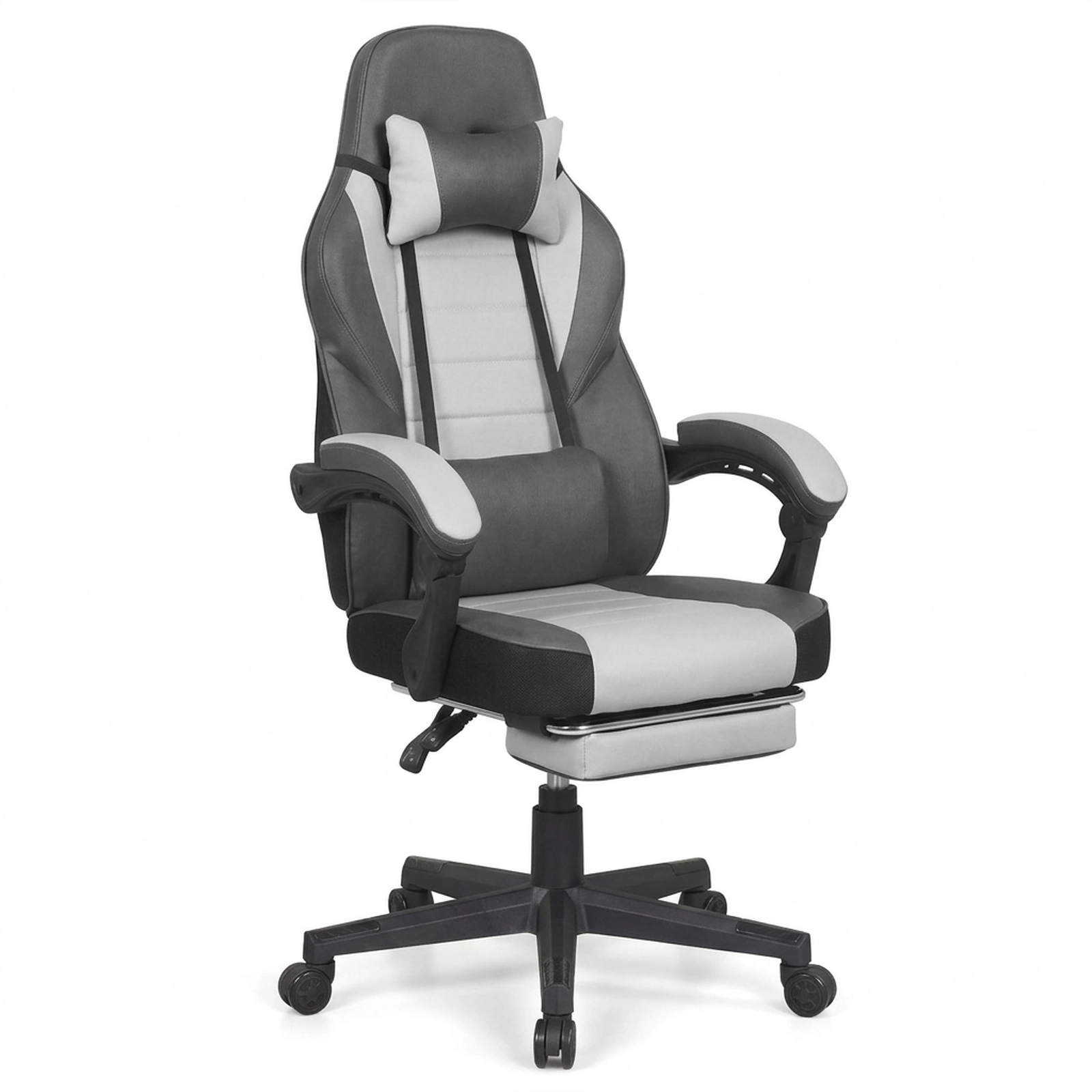 SUGIFT Gray Headrest Lumbar Support and 155-Degree Recline Ergonomic Video Game Chair