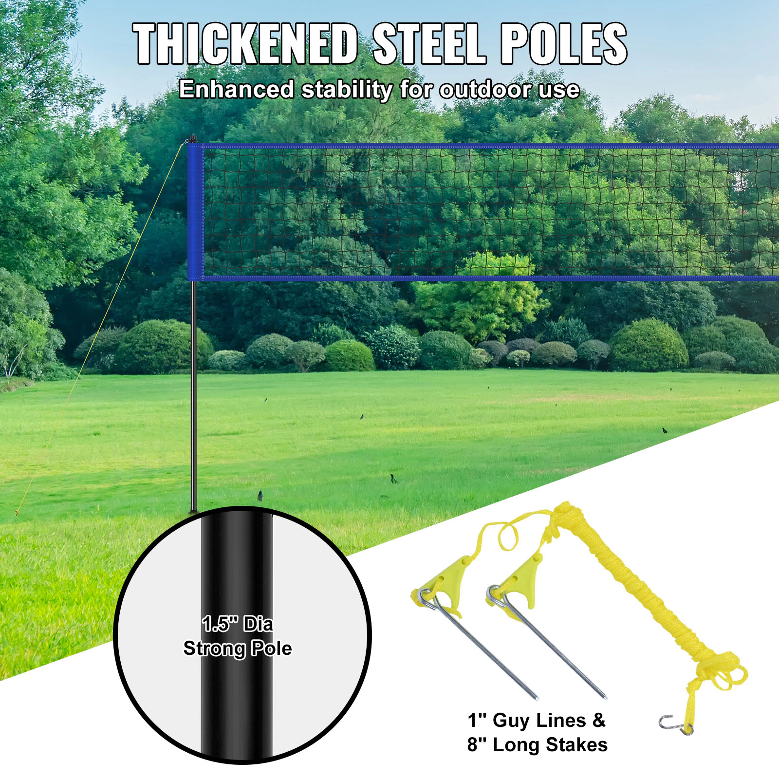 HONGGE Outdoor Portable Volleyball Net Set, Steel Poles, Adjustable 7.4-8 ft Official Height, with Ball, Pump & Bag