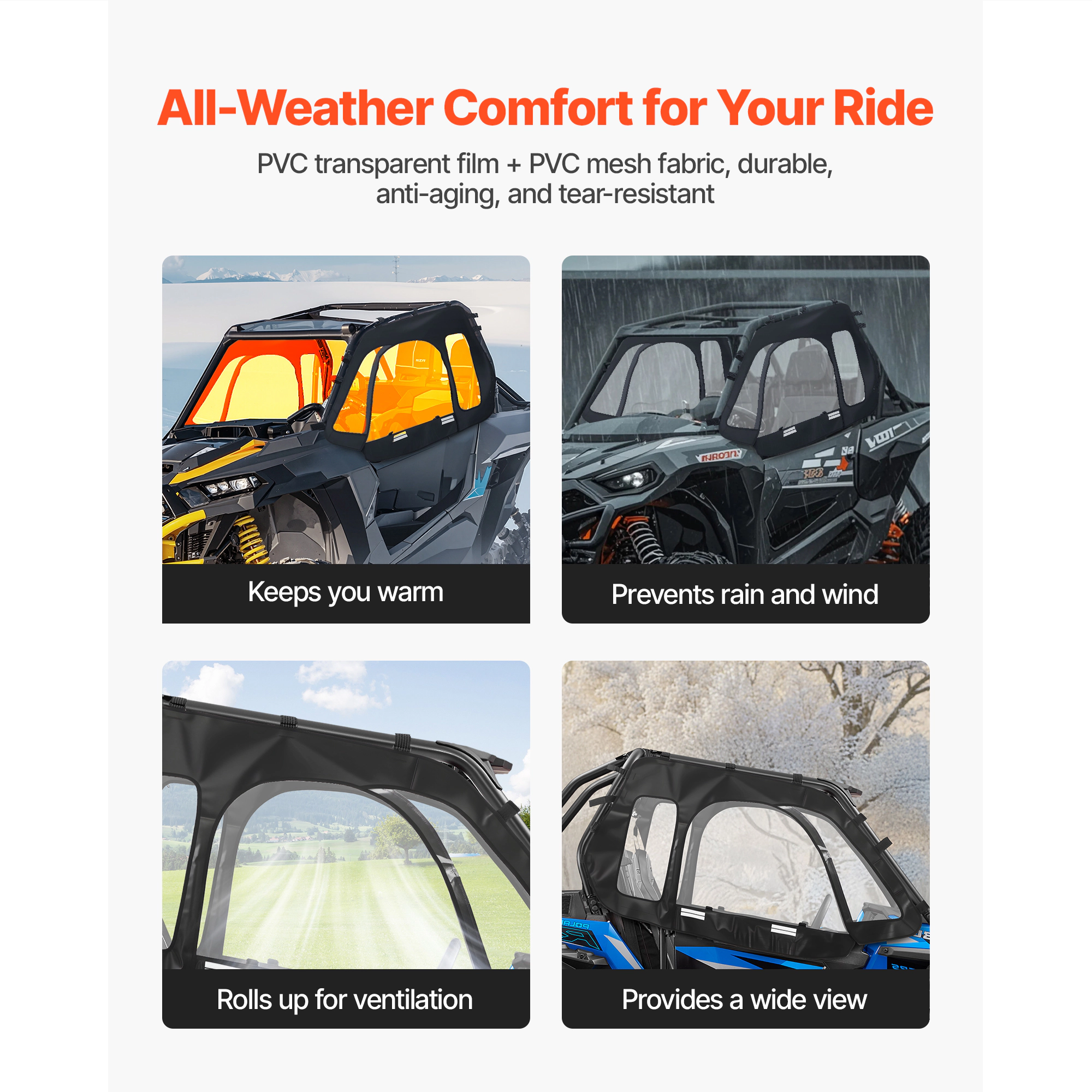 HONGGE Cab Enclosure Upper Doors, Soft Upper Doors, Windproof Upgraded Zipper UTV Soft Side Window Kit, with Windshields