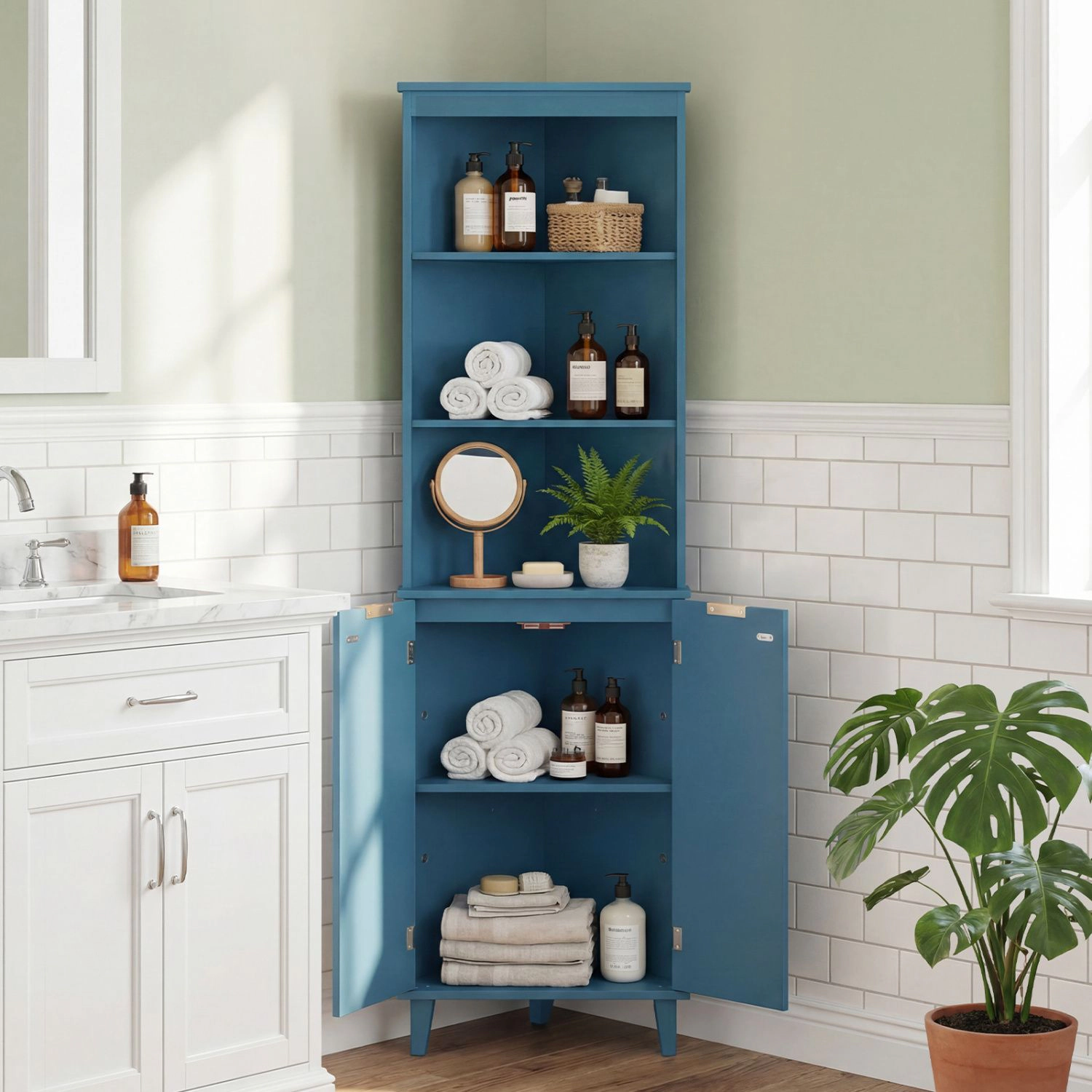 Slickblue Corner Storage Cabinet with Adjustable Shelves