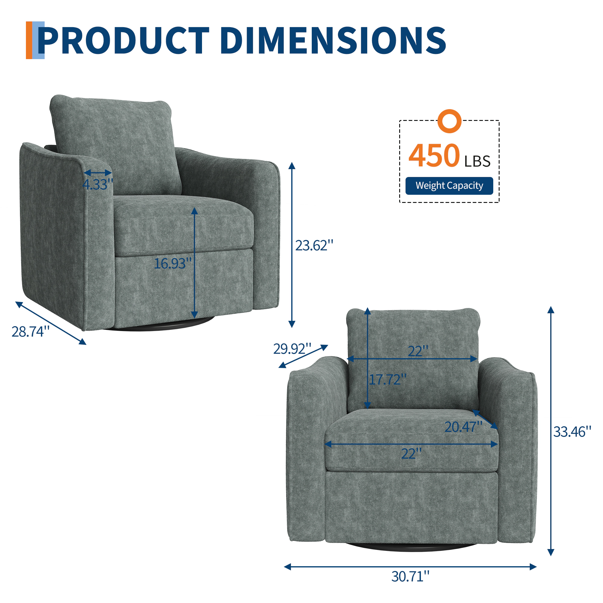 BebreezChic Swivel Accent Chair for Living Room,  360° Rotation Upholstered Armchair for Reading Room