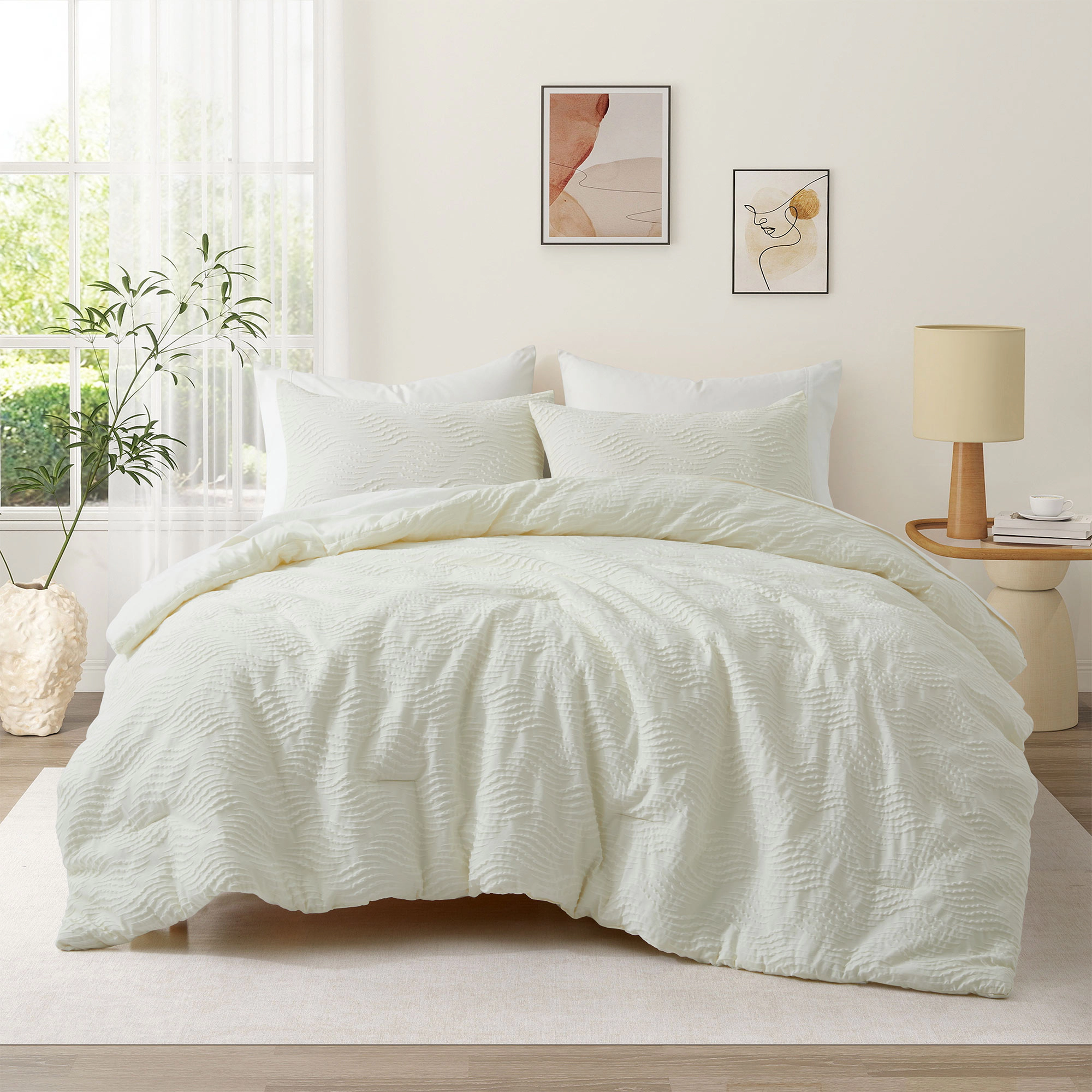 PEACENEST 2/3-Piece Textured Down Alternative Comforter Set with Pillow Sham