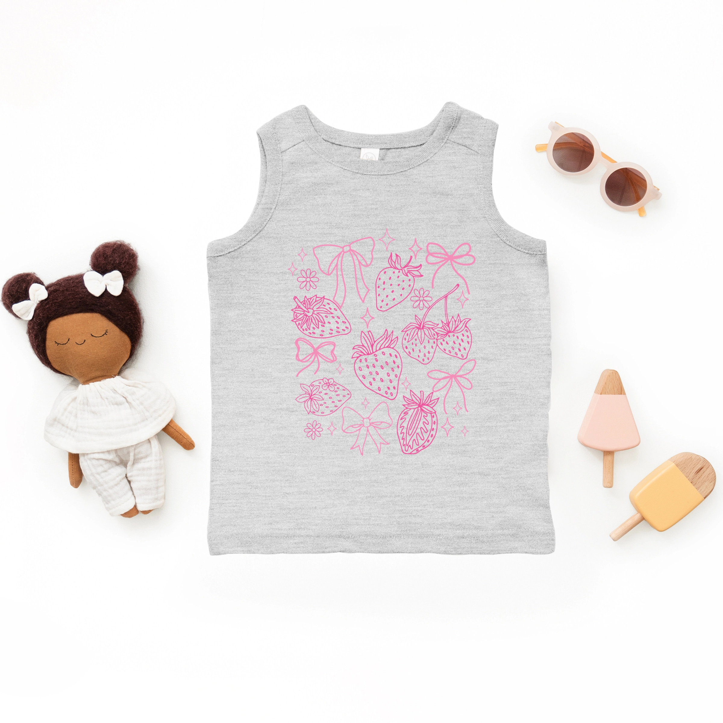 The Juniper Shop - Coquette Strawberries Outlined Toddler Graphic Tank