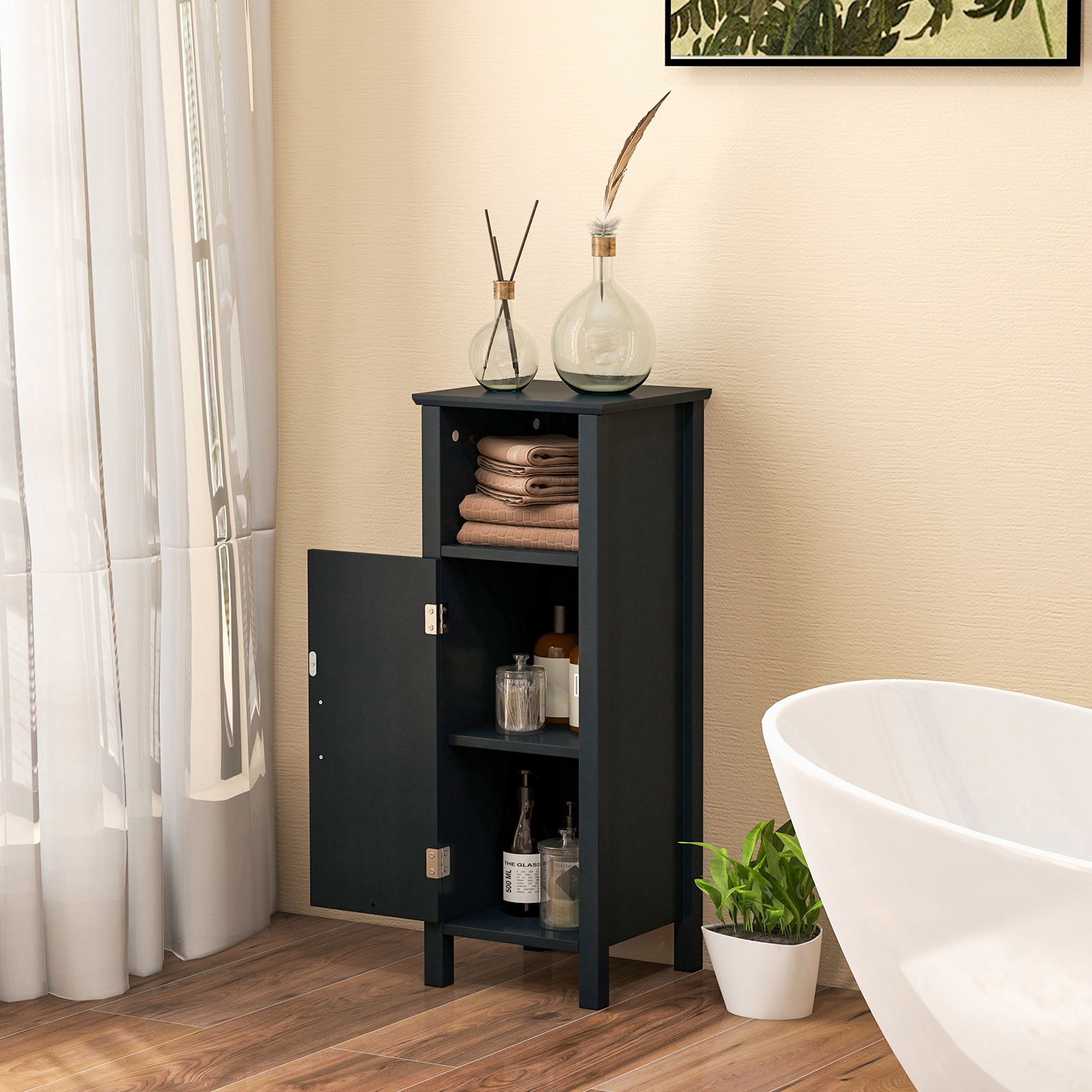 SlickBlue Bathroom Floor Cabinet with Adjustable Shelf and Open Storage