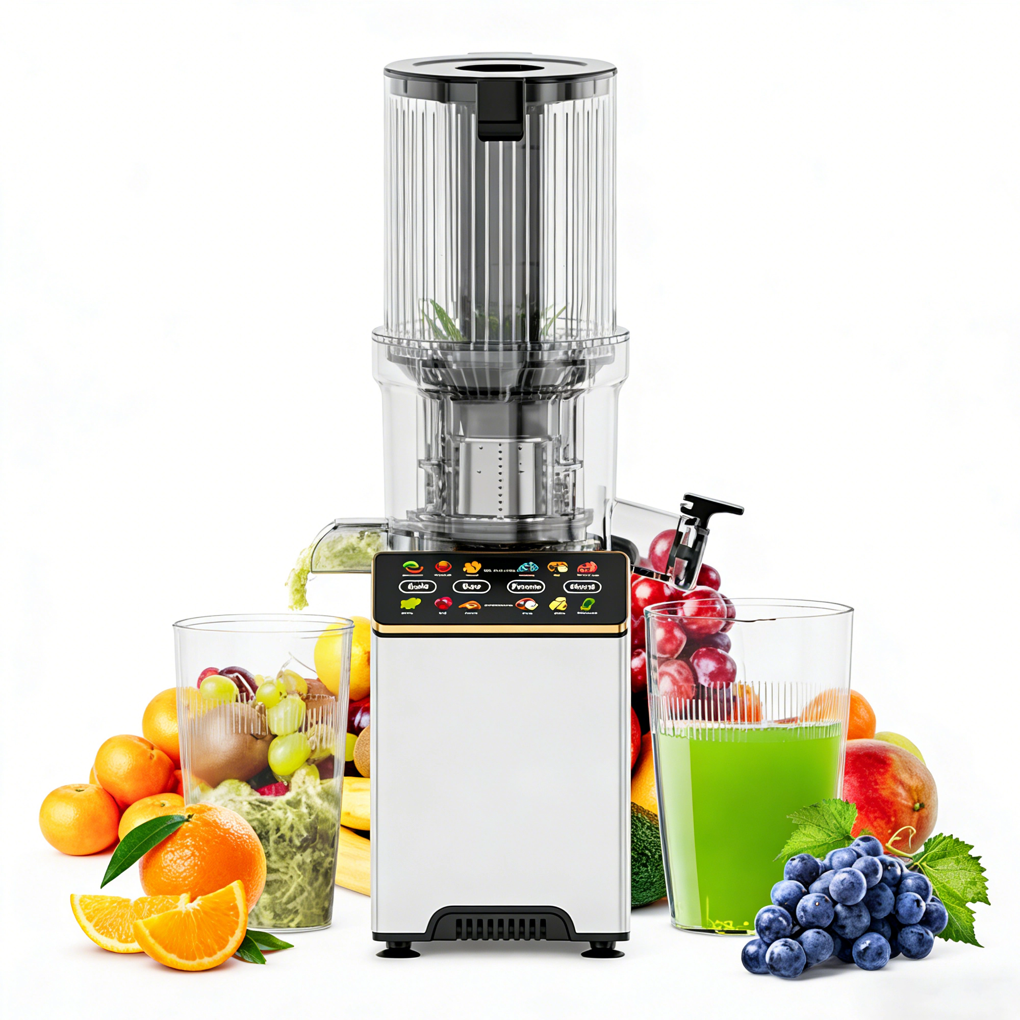 WHALL Cold Press Juicer, Extra Large Feed Chute Masticating Juicer with Touchscreen for Whole Fruits & Vegetables, Gray