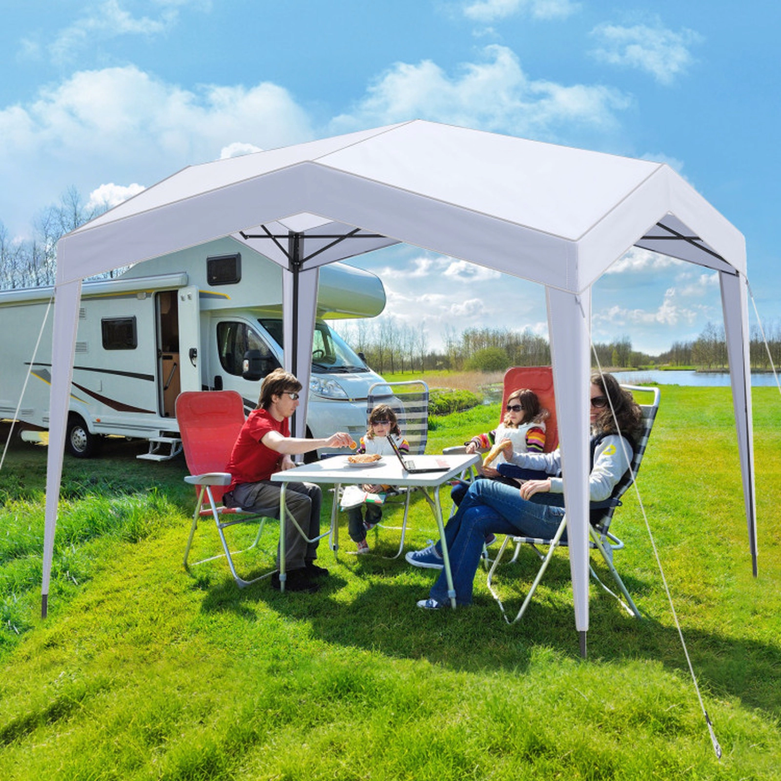 SUGIFT White 10-ft by 10-ft UPF50+ Silver-Coated Polyester Pop Up Canopy Tent with Wheeled Bag and 8 Stakes