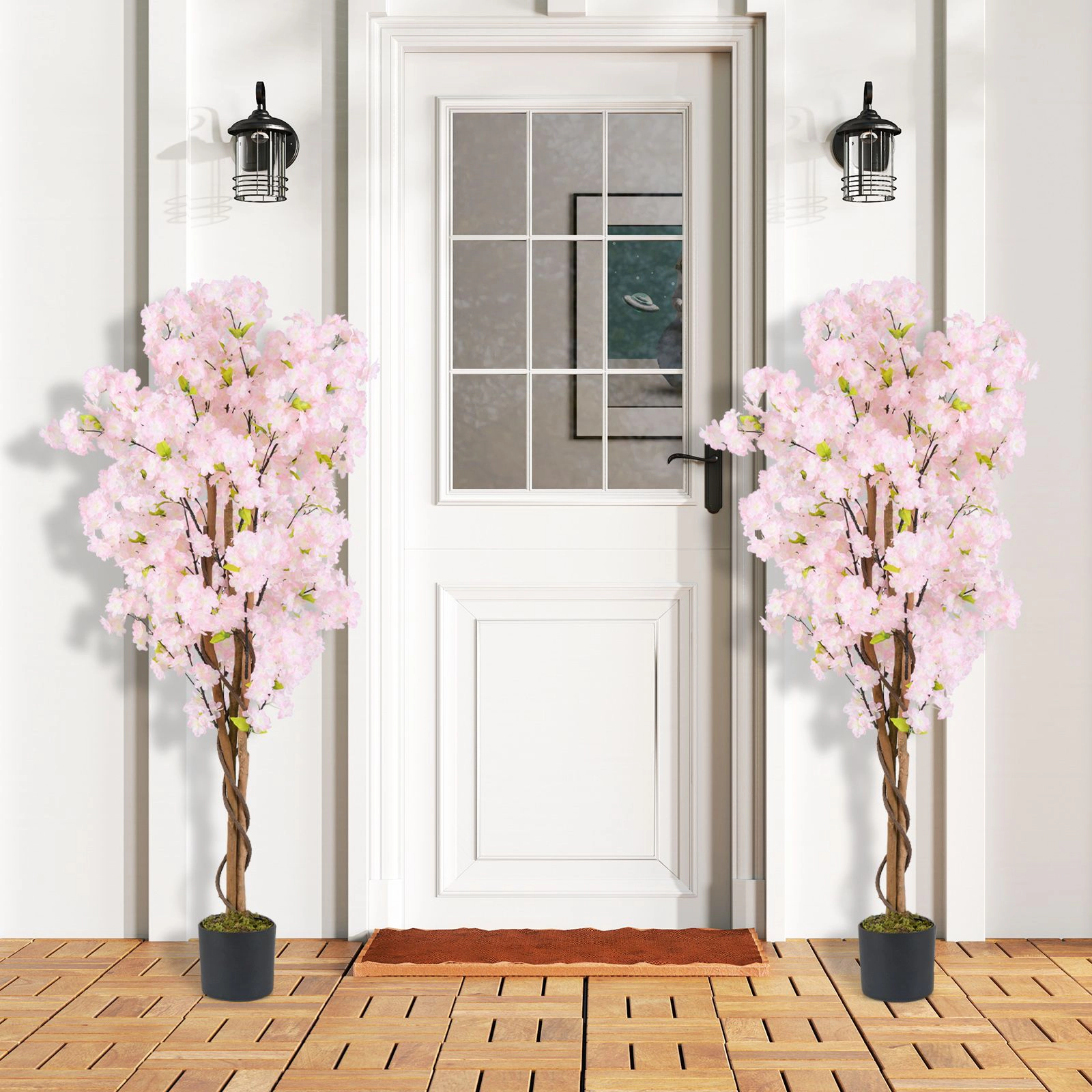 SlickBlue Set of 2 Potted Pink Flower Tree for Home Office Wedding Decor