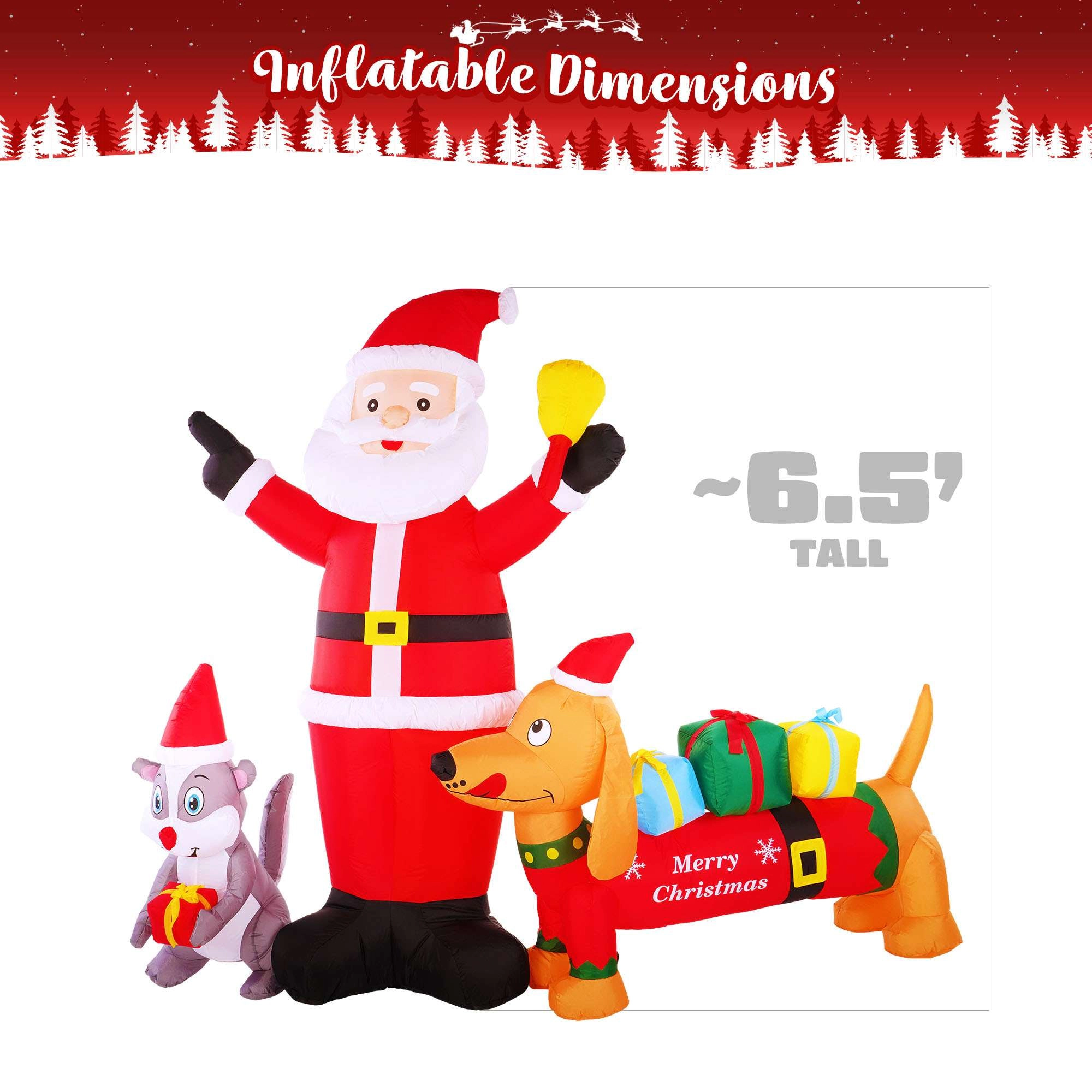 G128 6.5 ft Santa with Dog and Raccoon Inflatable Christmas Decoration with LED Lights, Fast Inflate, Weather-Resistant