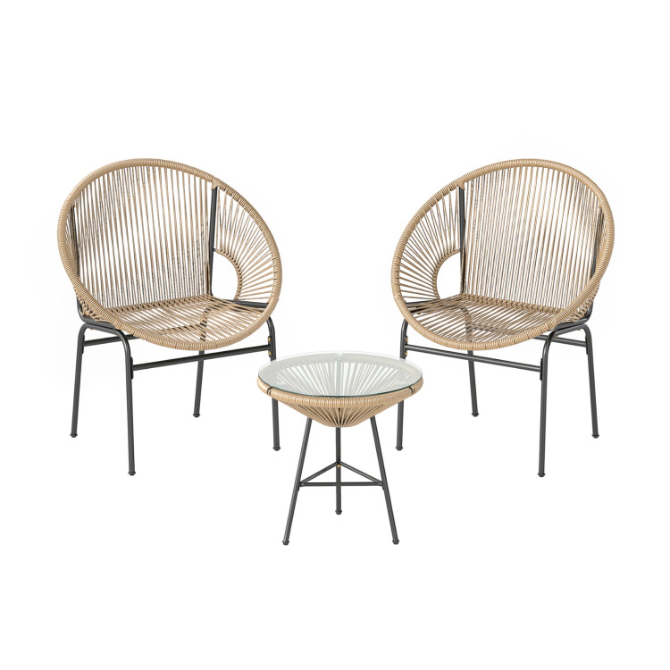 Hivvago 3 Pieces Patio Acapulco Furniture Bistro Set With Glass Table