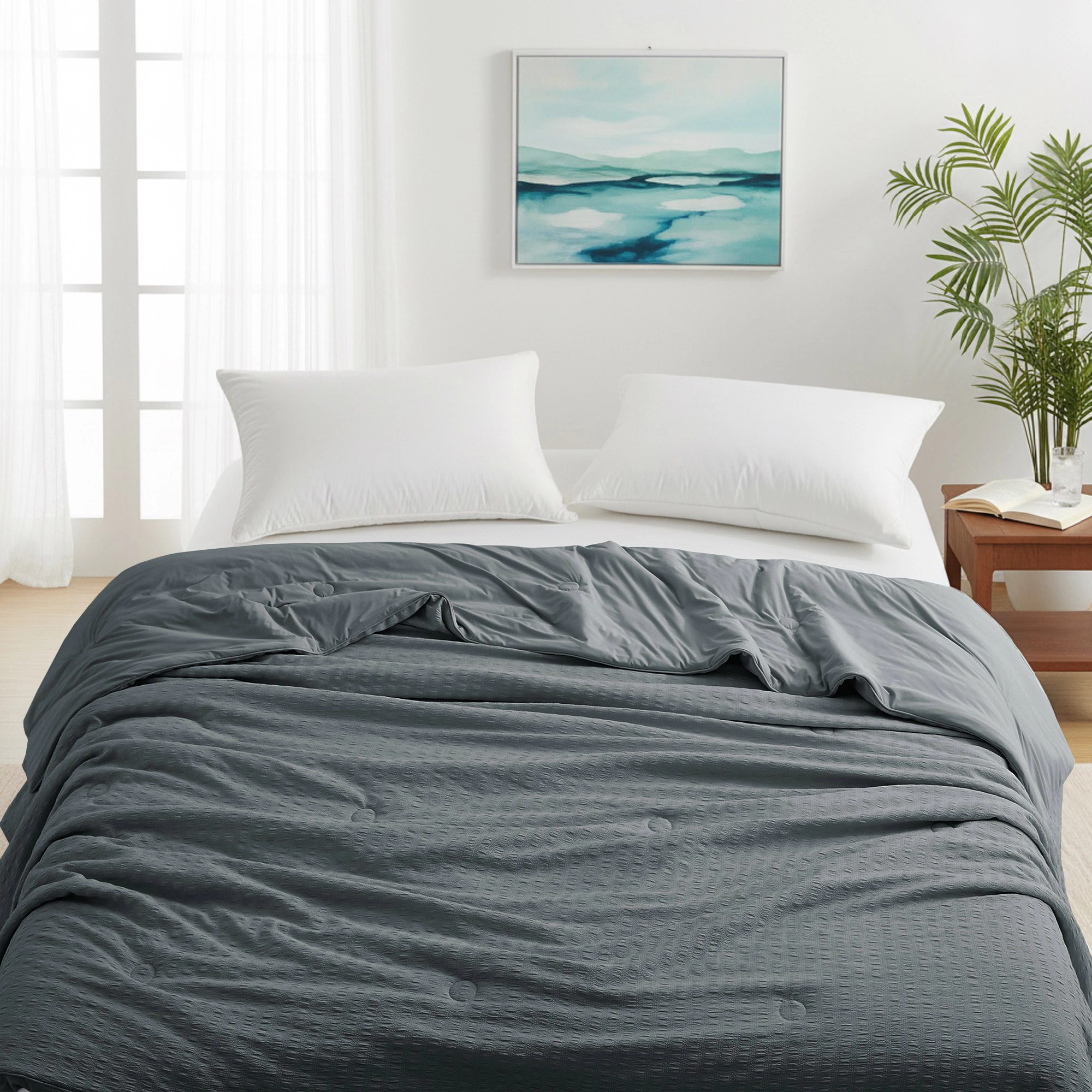 Unikome Seersucker Cooling Reversible Lightweight Blanket, Silk Smooth Summer Bedding Quilt