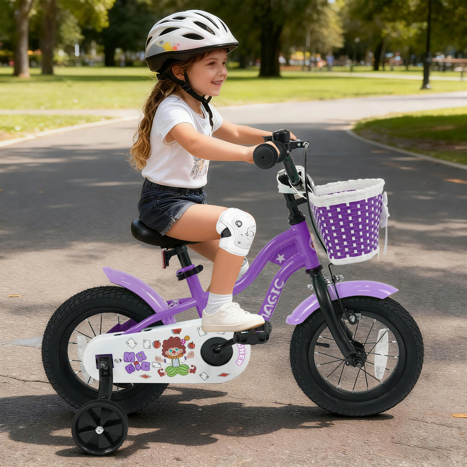 12-in Kids Bike Ages 3-4 Purple Toddler Bicycle Hand Brake Coaster Brake Mudguards 110-lb Capacity