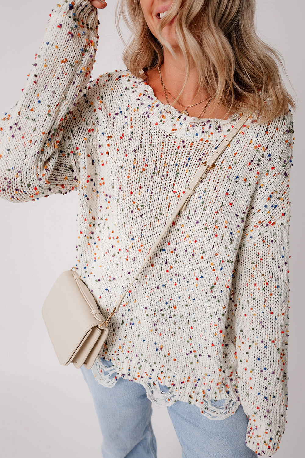 Threaded Pear Women's Isabel Confetti Distressed Knit Sweater