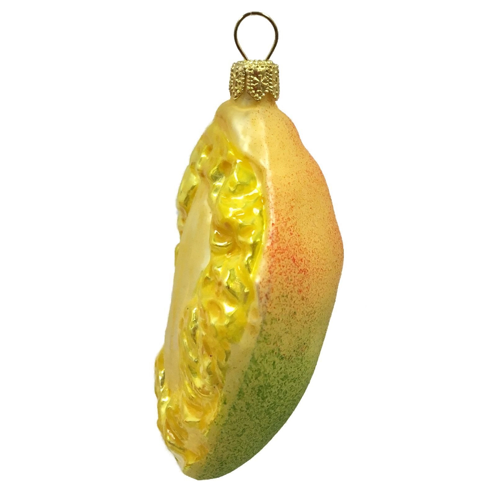 Pinnacle Peak Trading Company Slice of Mango Fruit Polish Glass Christmas Ornament Food Decoration Set of 2