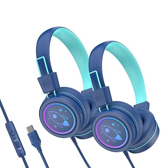 MEE audio KidJamz KJ55U (2 Pack) Safe Listening USB-C Kid's Headphones with LED Lights