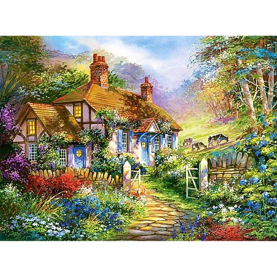 CASTORLAND 3000 Piece Jigsaw Puzzles, Forest Cottage, Charming Nook, Pond, Countryside, C-300402-2