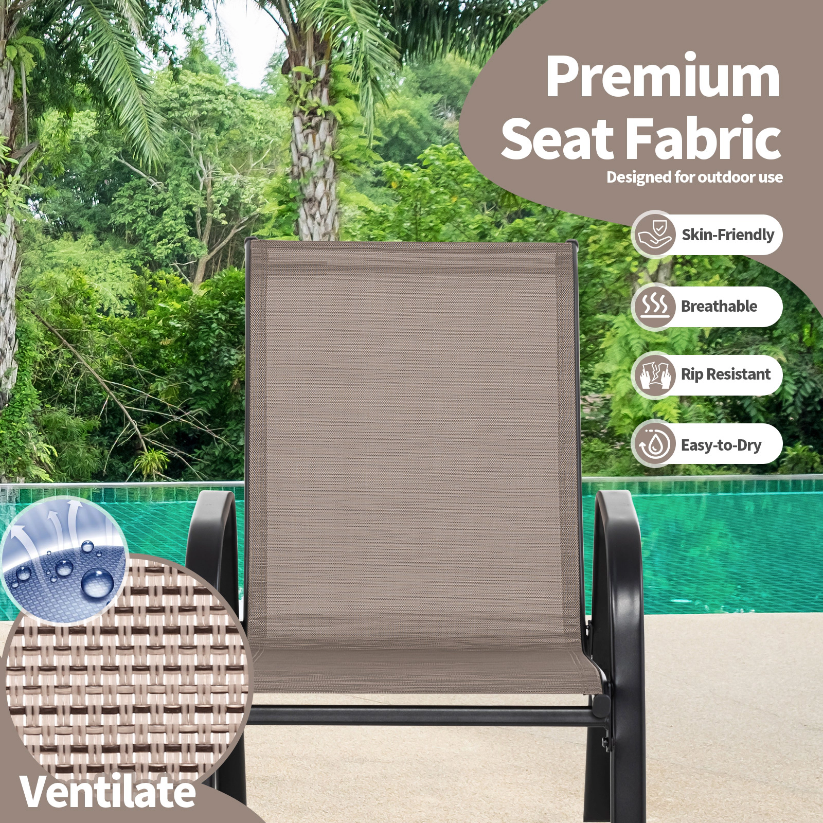 LJG Set of 2 Metal Patio Rocking Chair with Breathable Seat Fabric