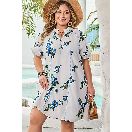 jcpenney blue and white floral dress Threaded Pear Women's Angela Plus Size V Neck Dress, Color: White Swan Black Swan NOVEMBER Color:Bright Pink The oversized floral pattern
