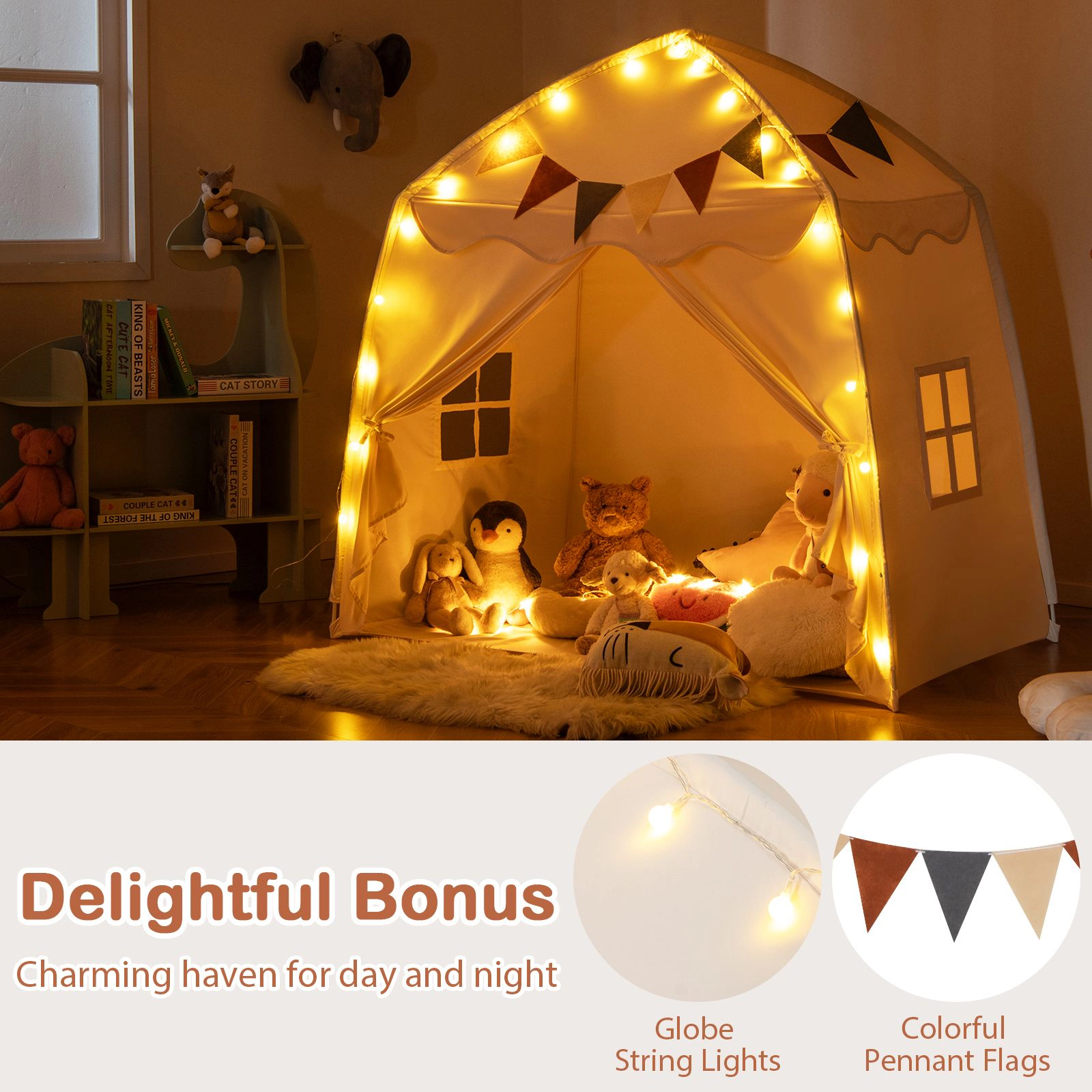 SlickBlue Indoor Kids Playhouse Tent with Windows, Curtains & Spacious Design