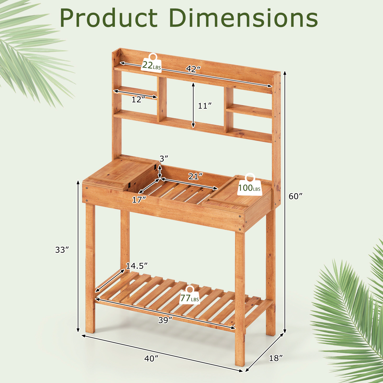 LJG Wooden Potting Bench Table Garden Planting Workstation with 3-Tier Open Shelf