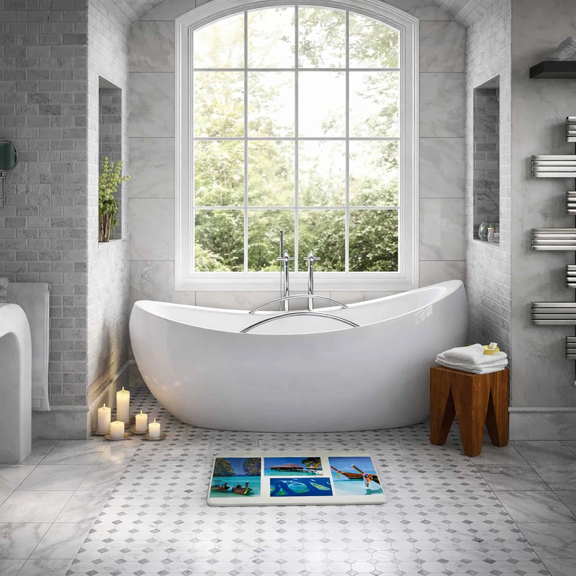 Evideco French Home Goods Paradise Print Memory Foam Bath Mat 30 x 18 in