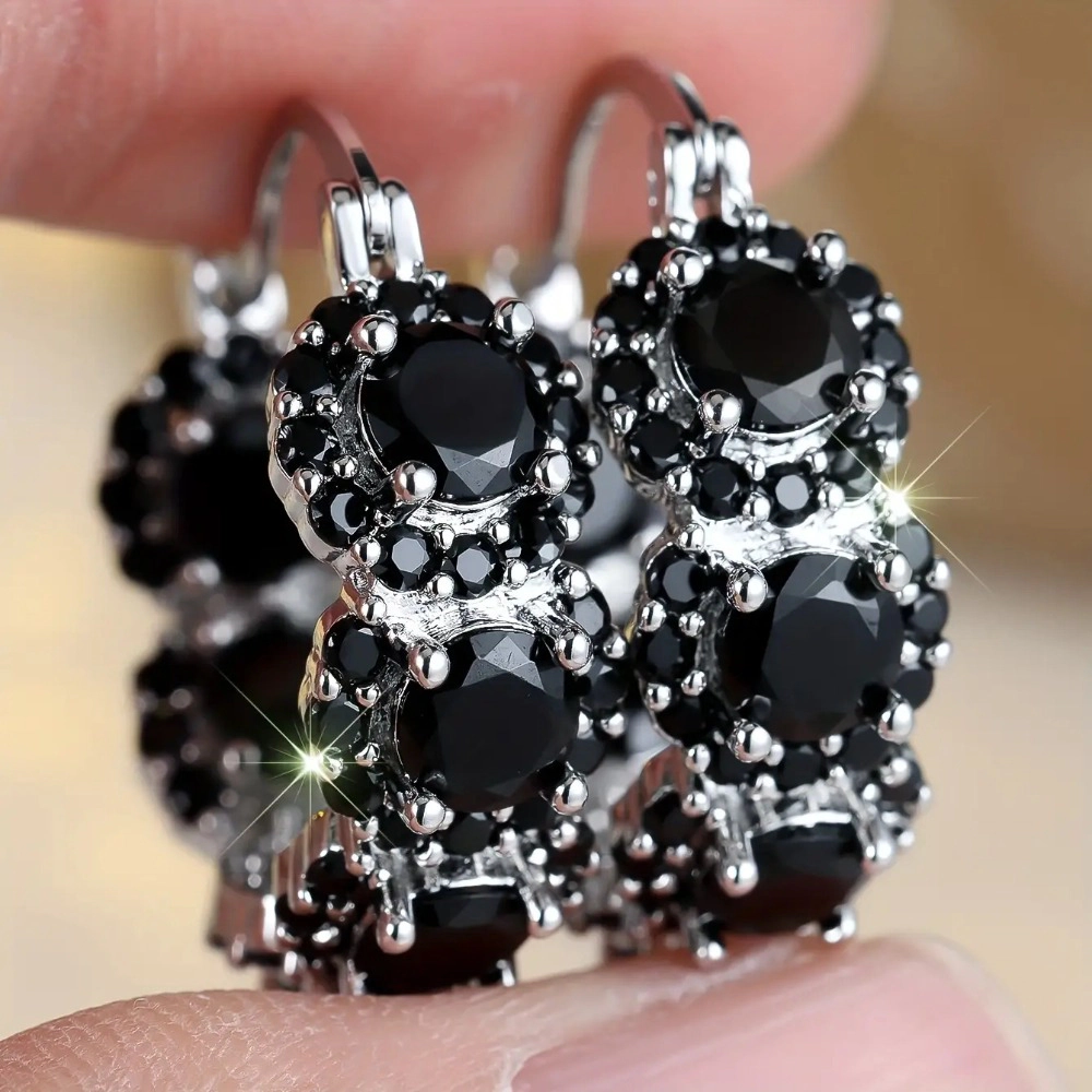 Women Vintage Black Crystal Leverback Earring