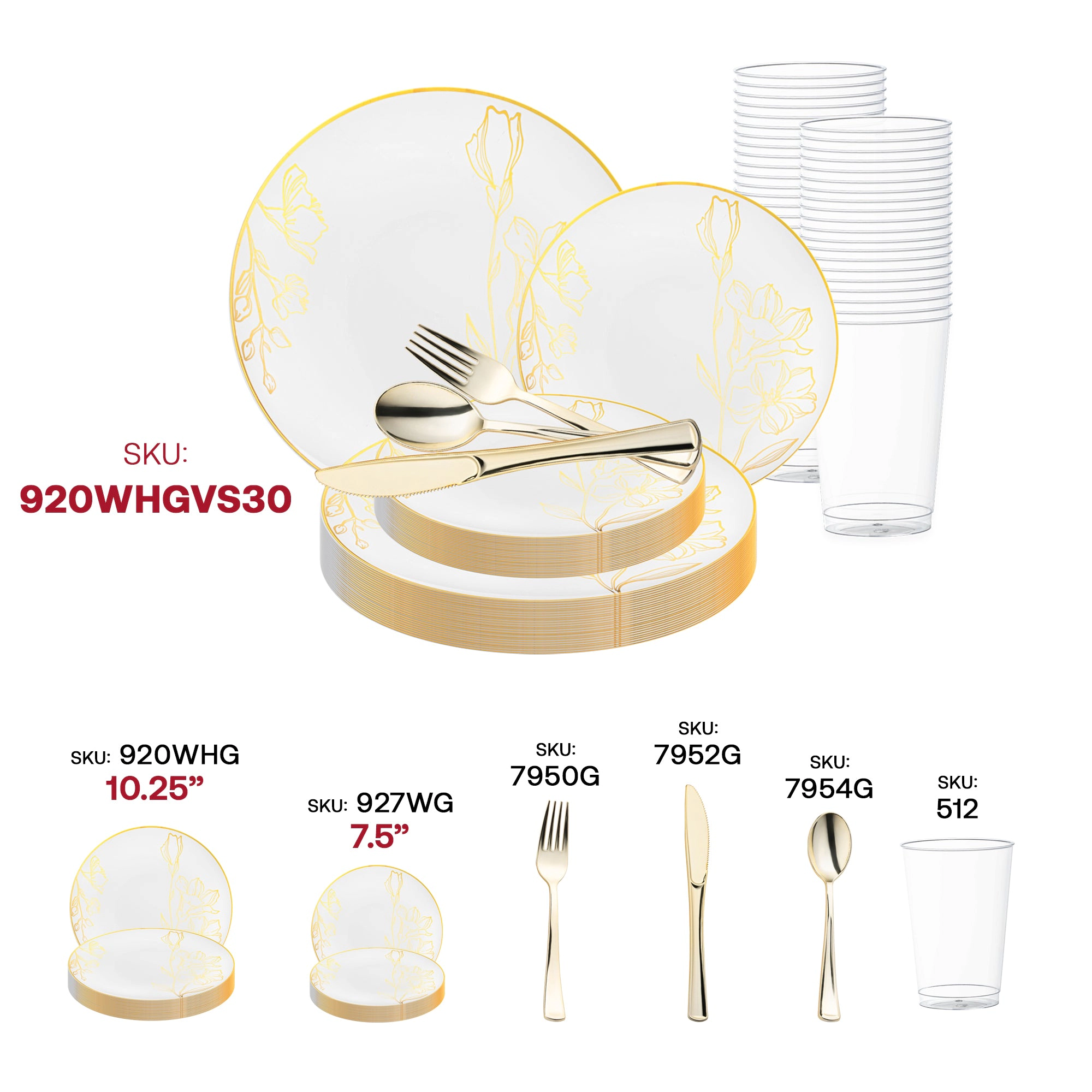 Smarty Had A Party White with Gold Antique Floral Round Disposable Plastic Wedding Value Set