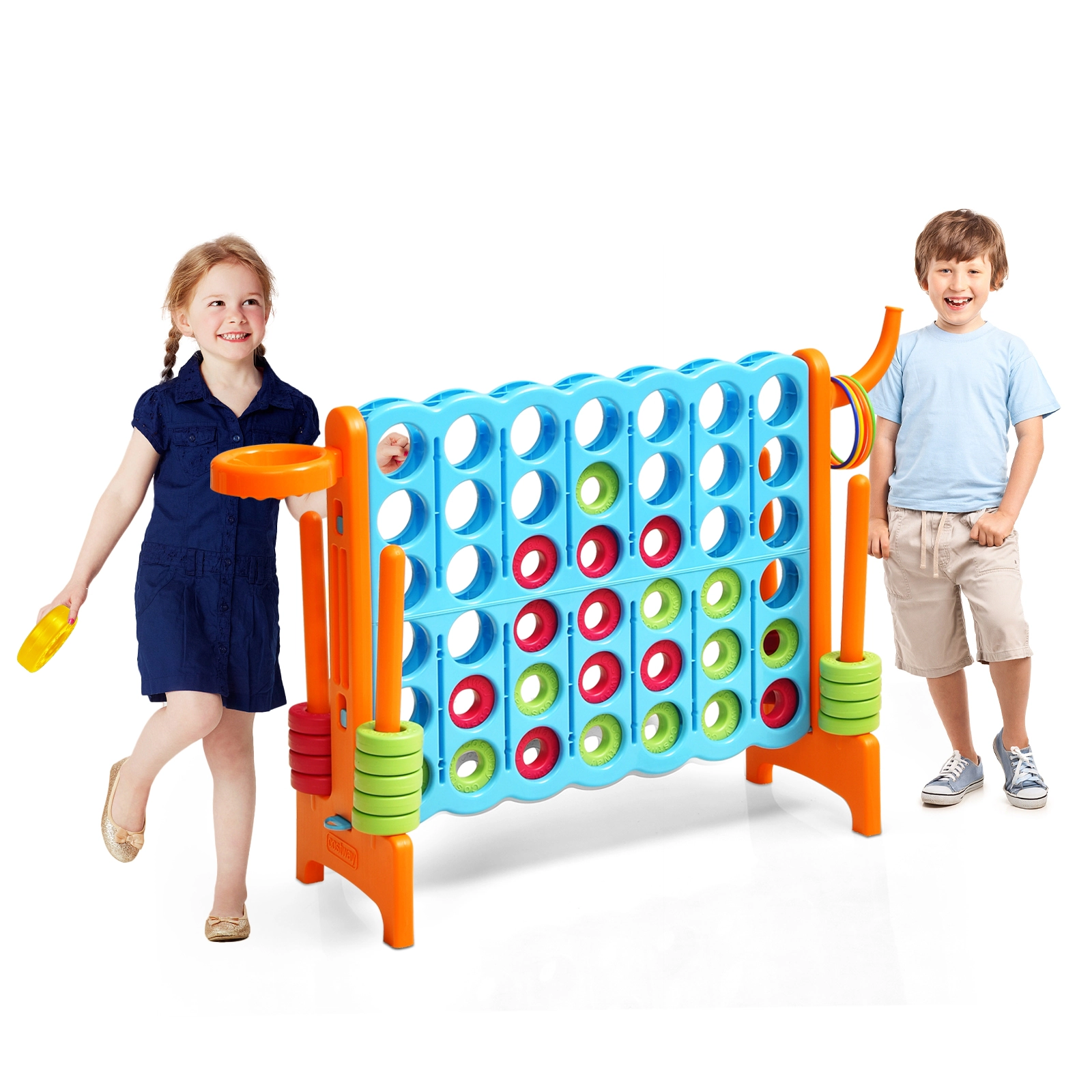 SUGIFT 3-in-1 4-to-Score Giant Game Set with Basketball Hoop and Ring Toss Indoor and Outdoor Combo Game Orange
