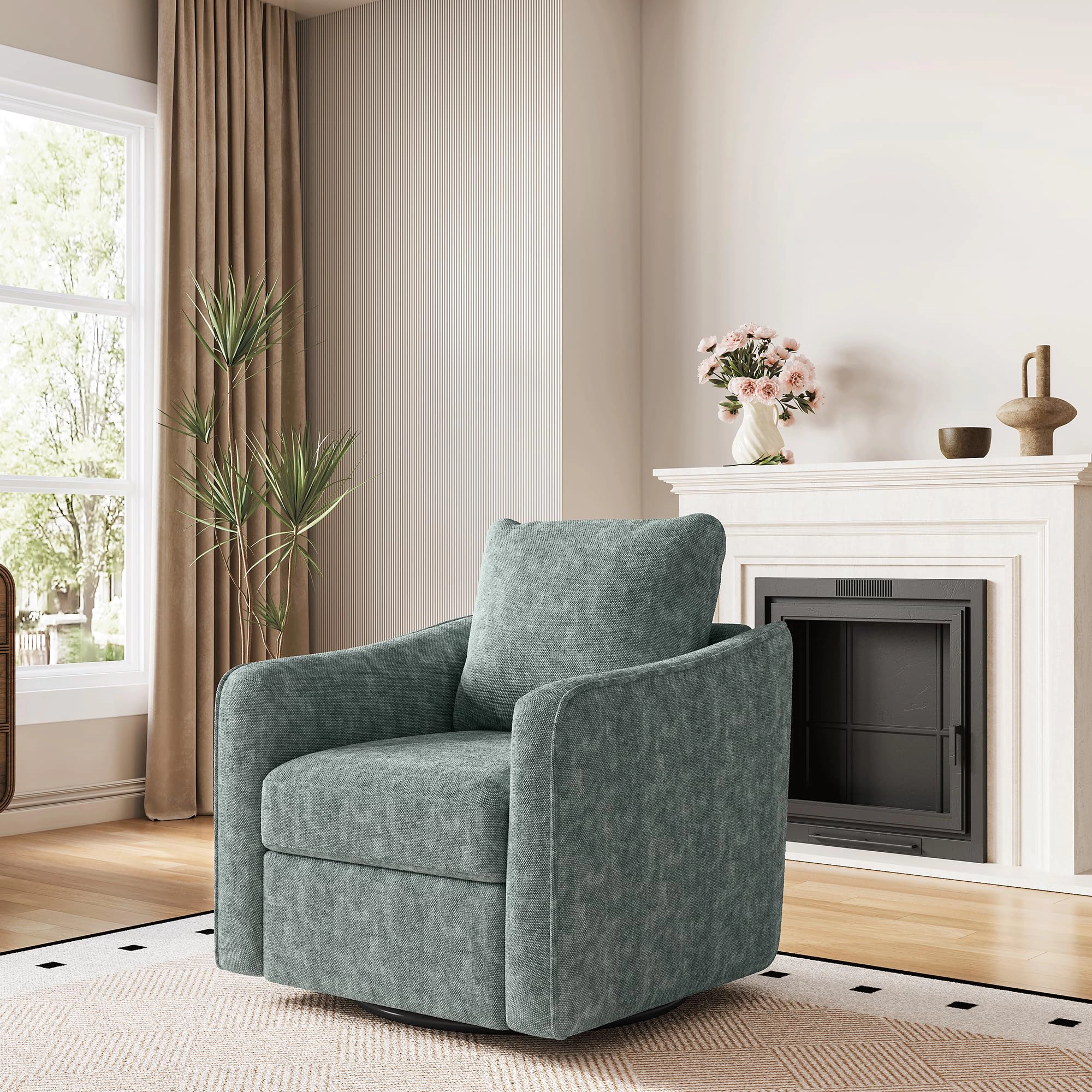 BebreezChic Swivel Accent Chair for Living Room,  360° Rotation Upholstered Armchair for Reading Room