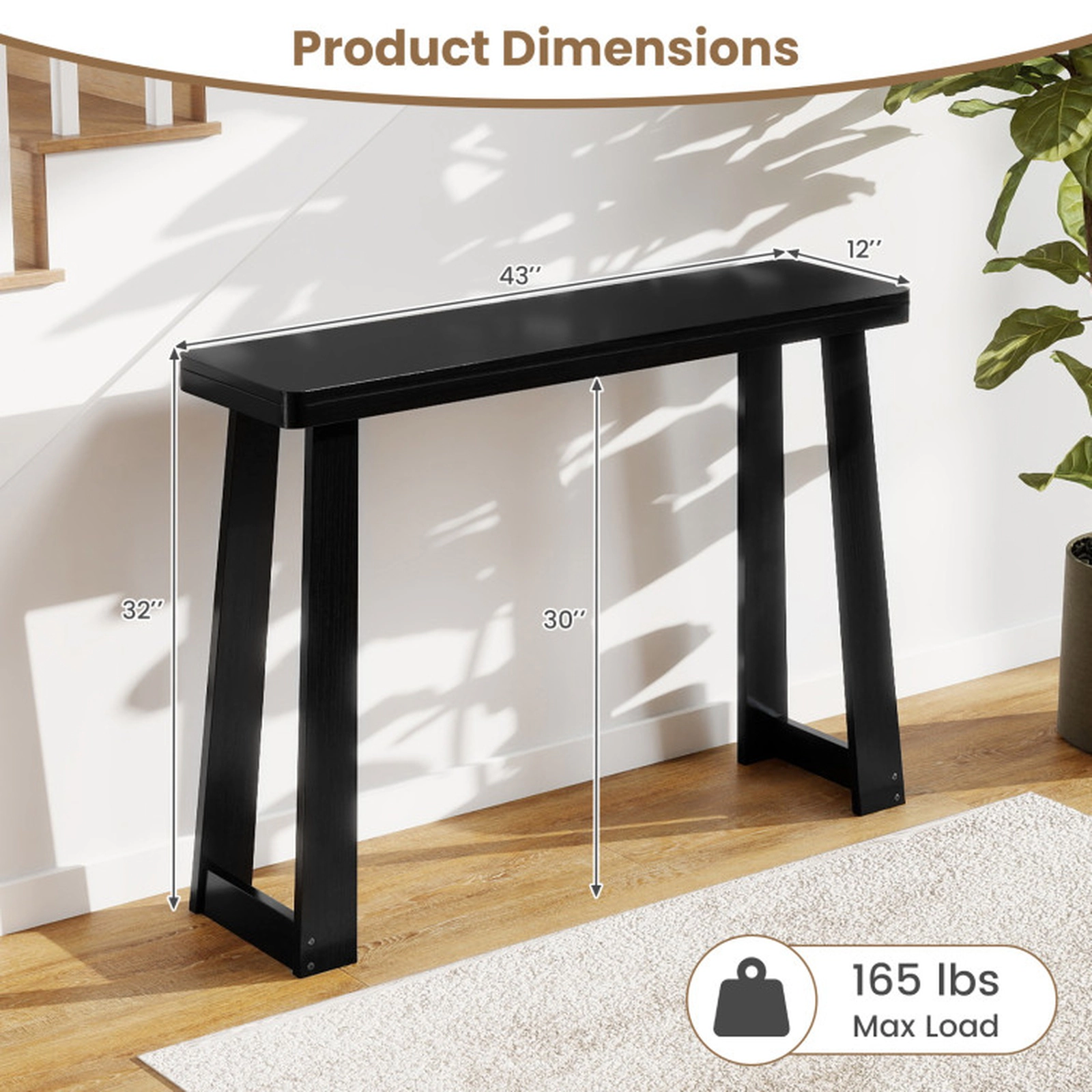 SUGIFT Narrow Entryway Console Table 165-lb Capacity Black/Walnut