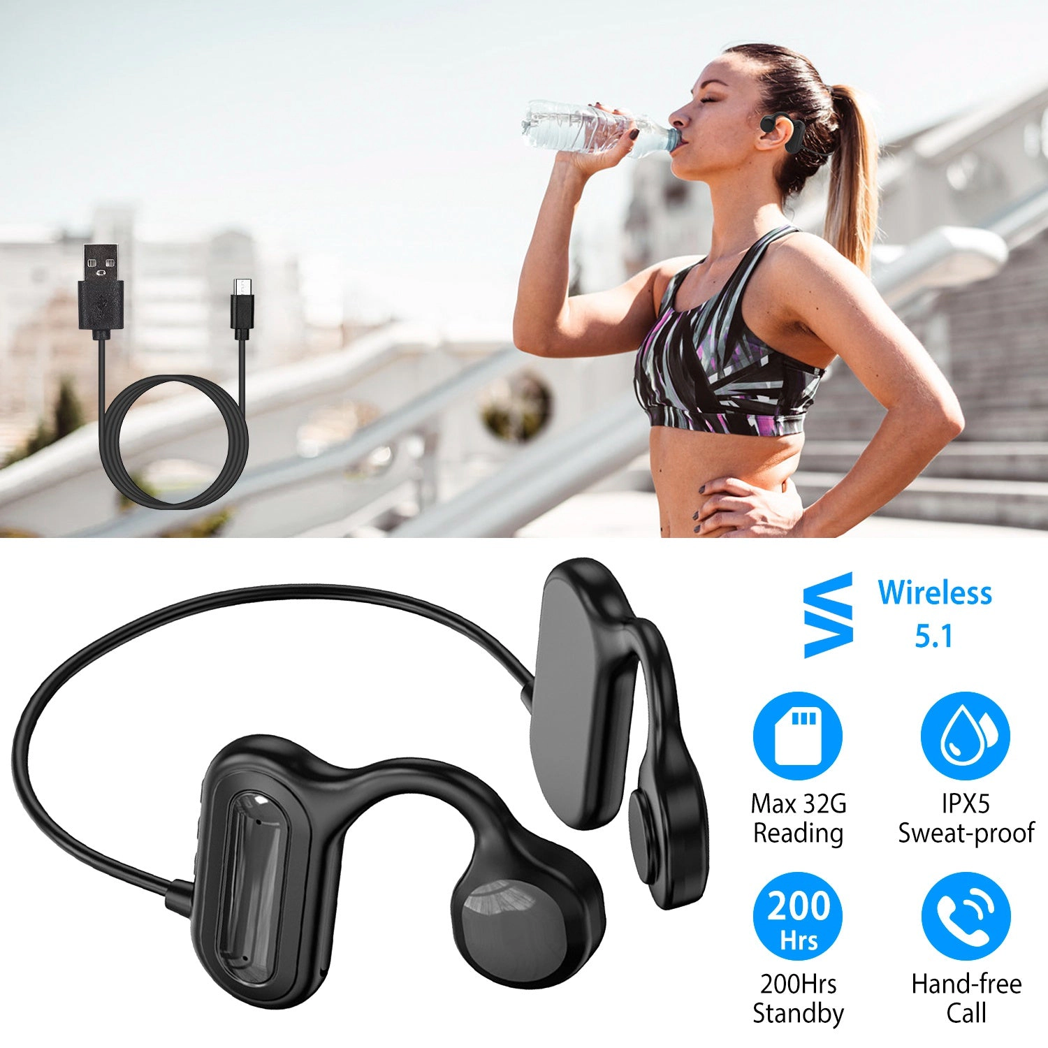 GBruno Wireless Bone Conduction Headphones With Mic