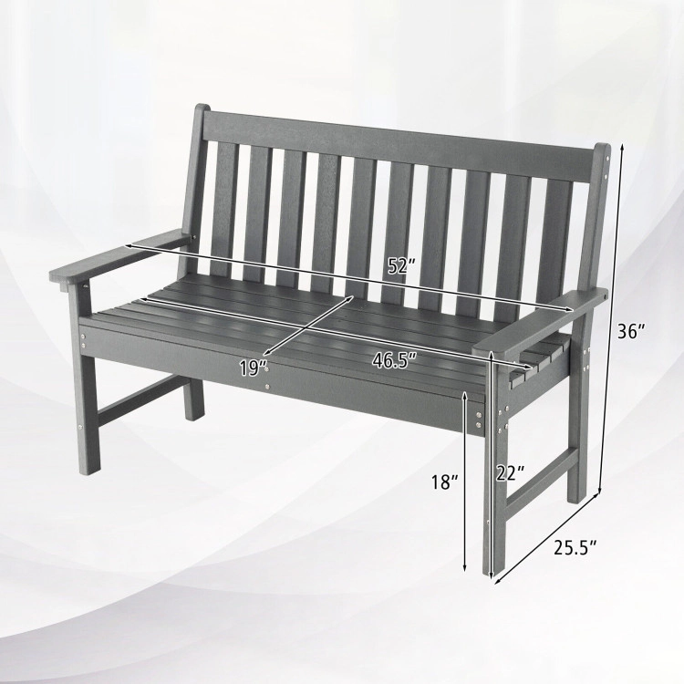 Hivvago 52 Inch All-Weather Hdpe Outdoor Bench With Backrest And Armrests