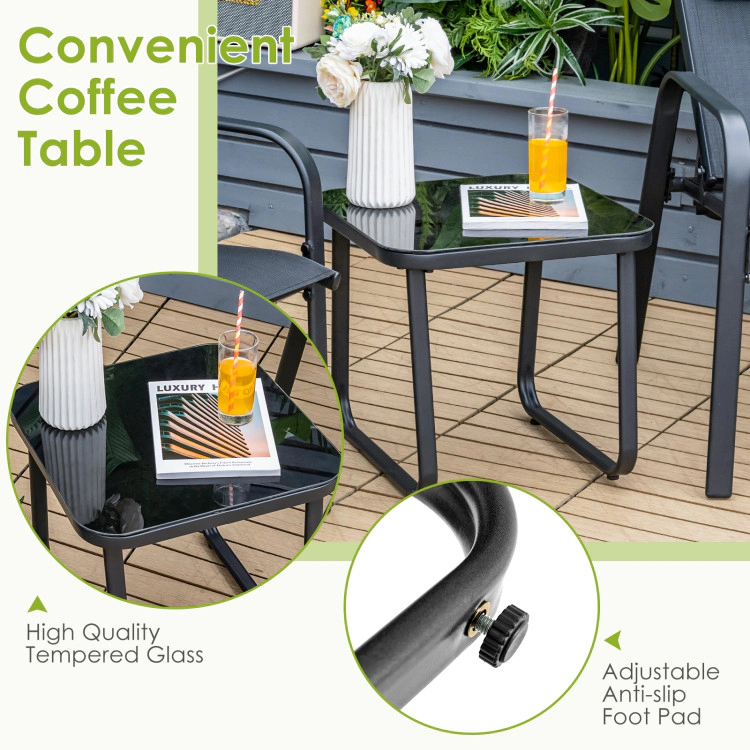 Hivvago 3 Pieces Patio Bistro Furniture Set With Adjustable Backrest