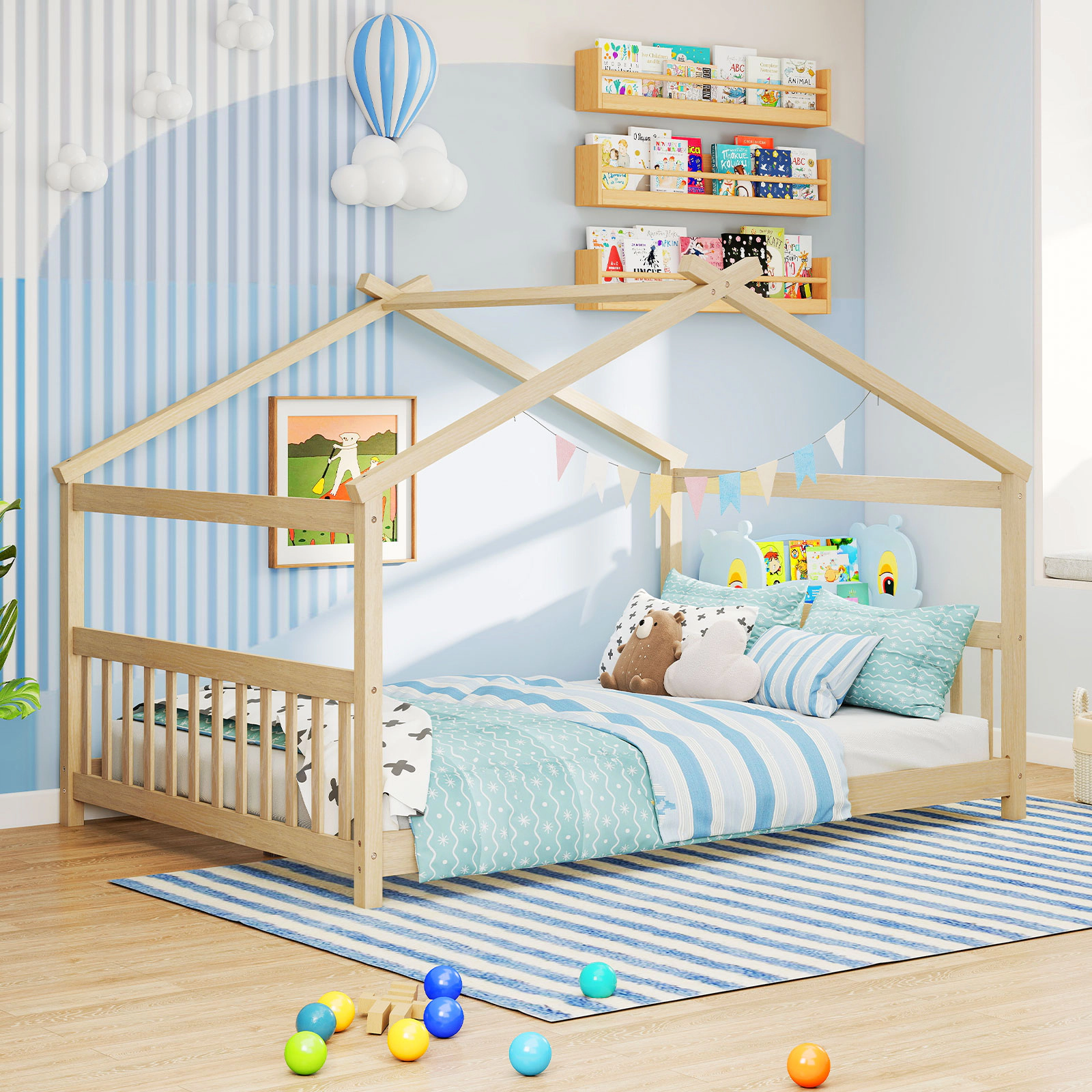 LJG Full House Bed Montessori Floor with Headboard