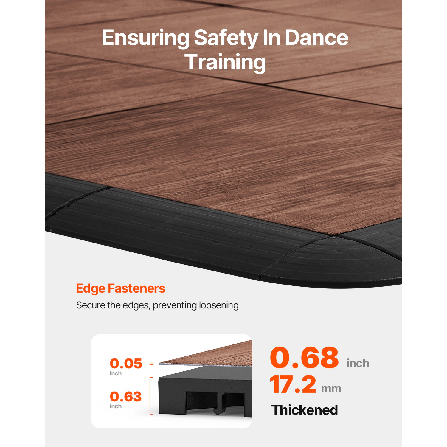 HONGGE Interlocking Dance Floor Tiles, 52-Piece Set, 12.4 x 12.4 in, Oak Wood Grain, Cushioned Practice Flooring
