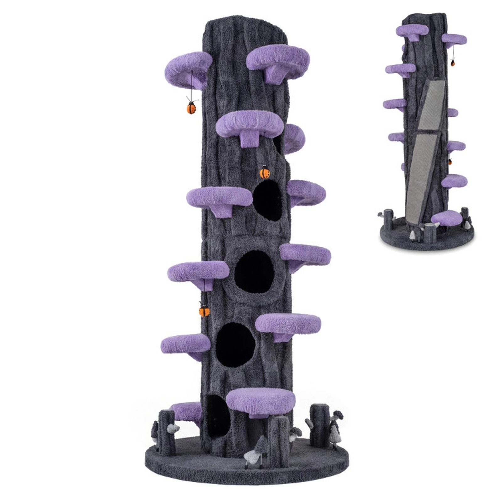 SUGIFT Purple 90.5-in Tall Multifunctional Cat Tree with Private Condos and Sisal Scratching Panel