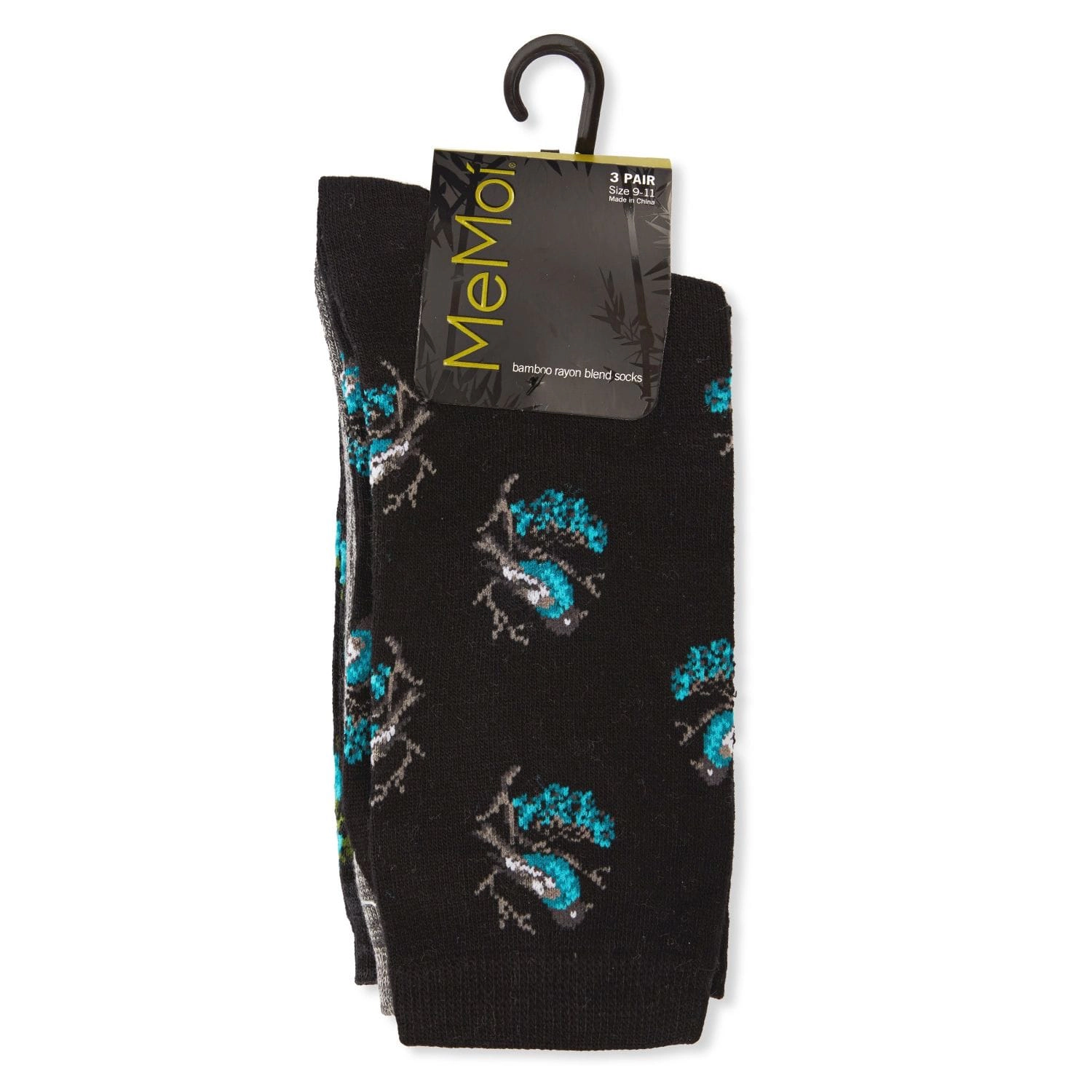 MeMoi Women's 3 Pair Pack Birds Rayon From Bamboo Crew Socks