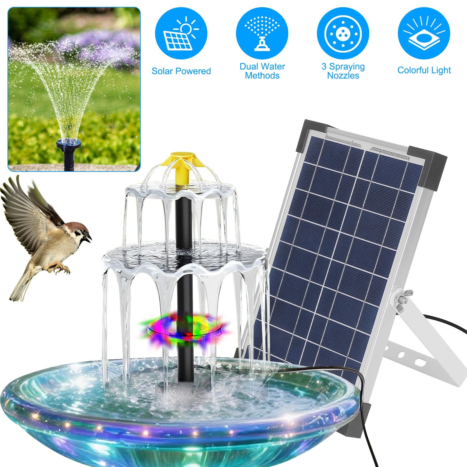 IMounTEK Unisex 3-Tier Solar Bird Bath Fountain
