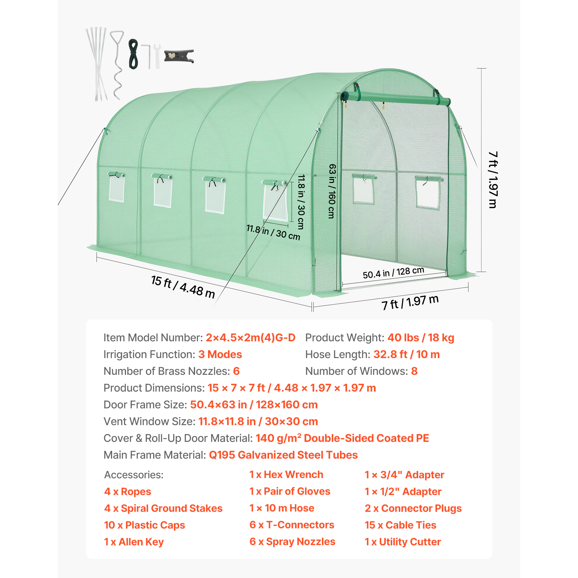 HONGGE Walk-in Green House Greenhouse with Shelves High Strength PE Cover with Zipper Door and Steel Frame Assembly in