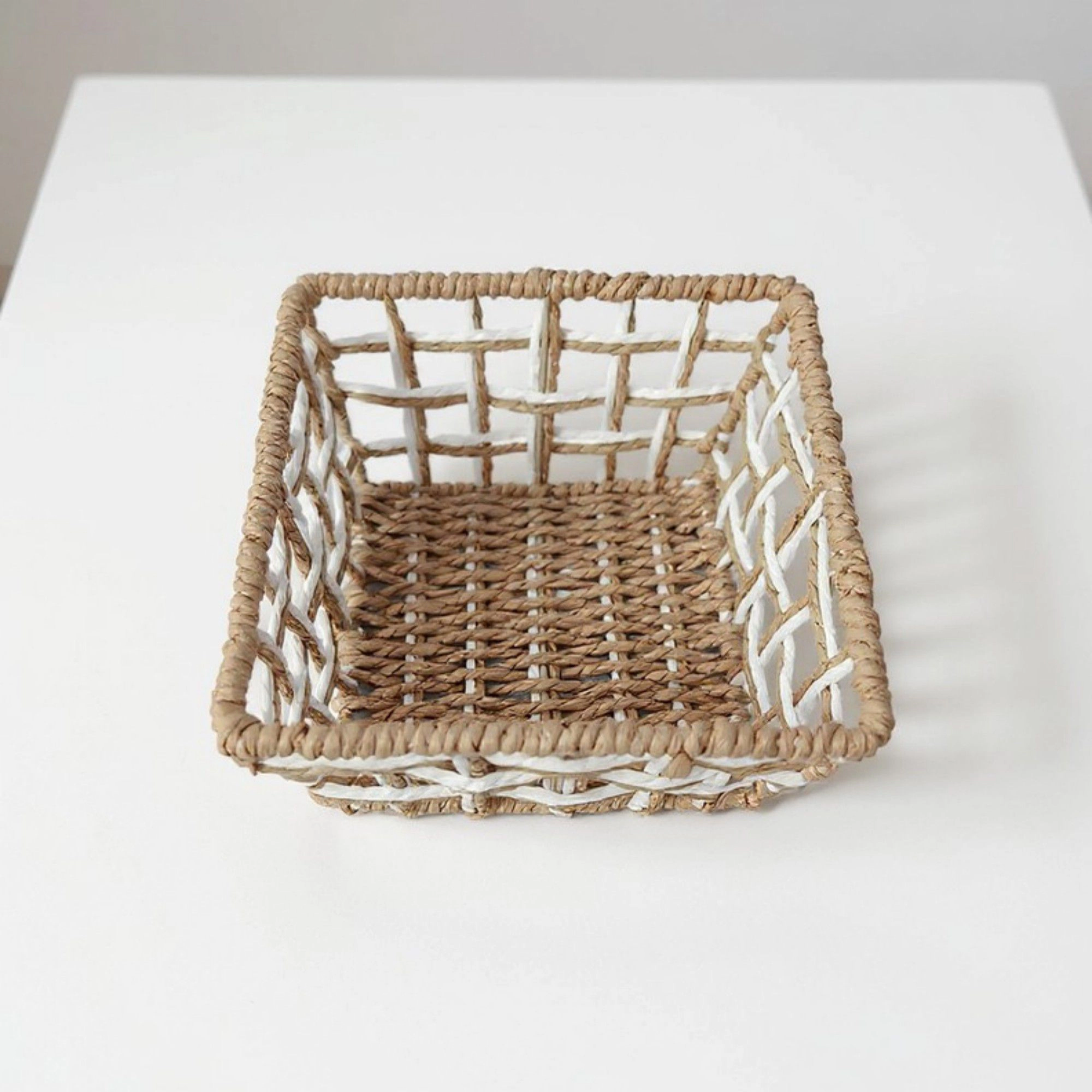 Alilang Women Open Weave Rattan Storage Basket with Reinforced Frame and Two-Tone Design