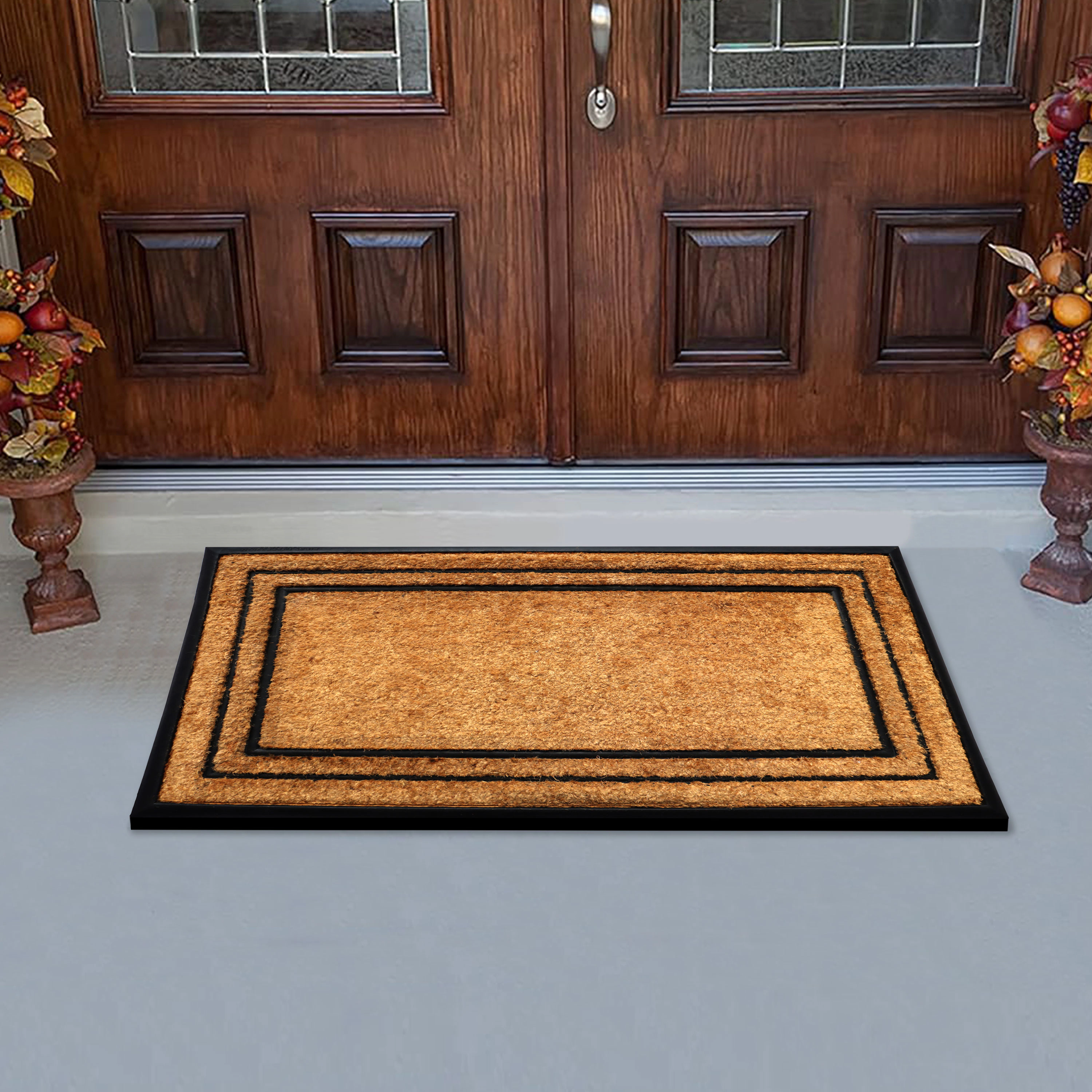A1HC Coir and Rubber Door Mat 24x39 Inches Heavy Duty Non-Slip Dirt-Trapping Plain Border