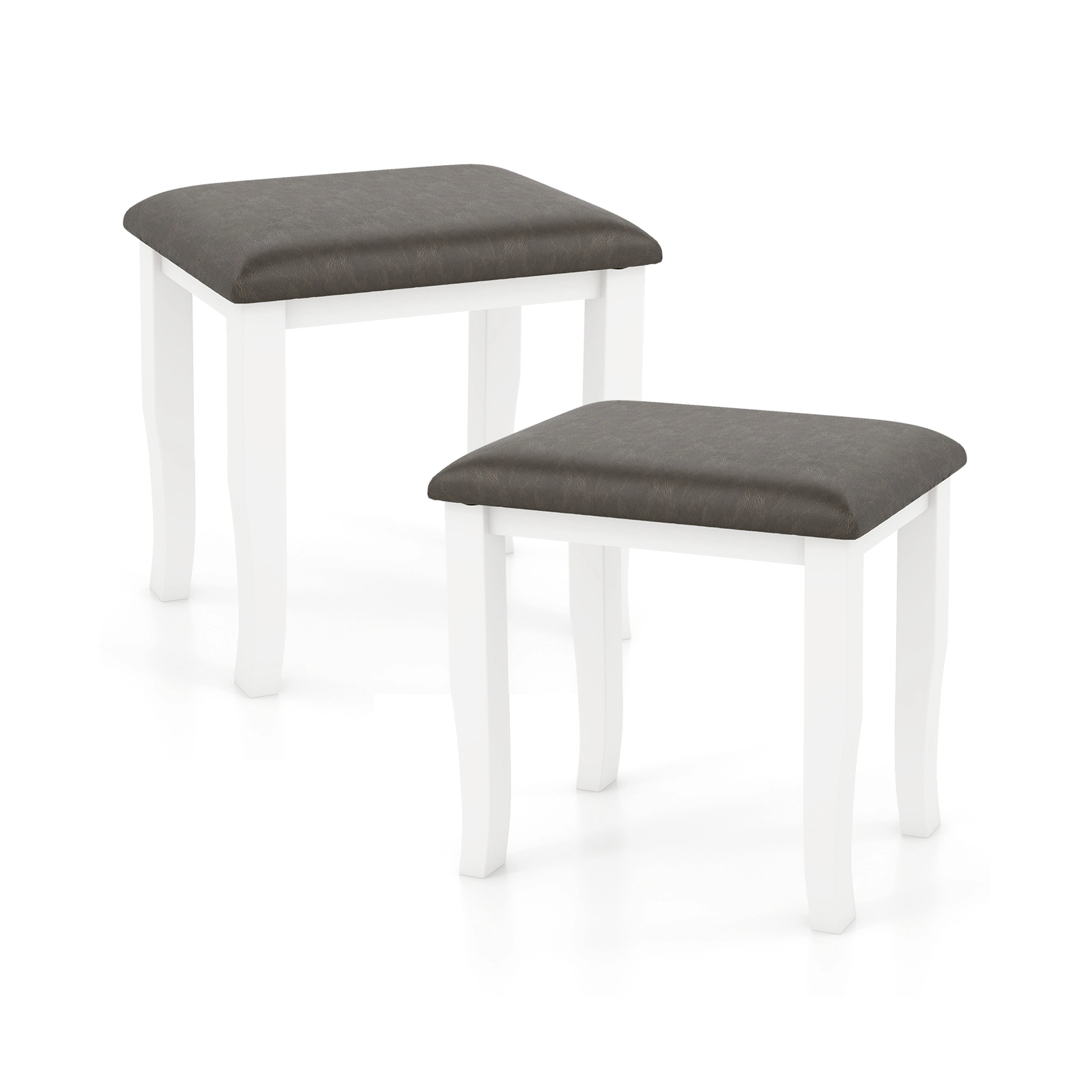 SUGIFT Set of 2 Faux Leather Vanity Stool Chairs with Padded Seat 18.5-in Wide 250-Lb Capacity Gray and White