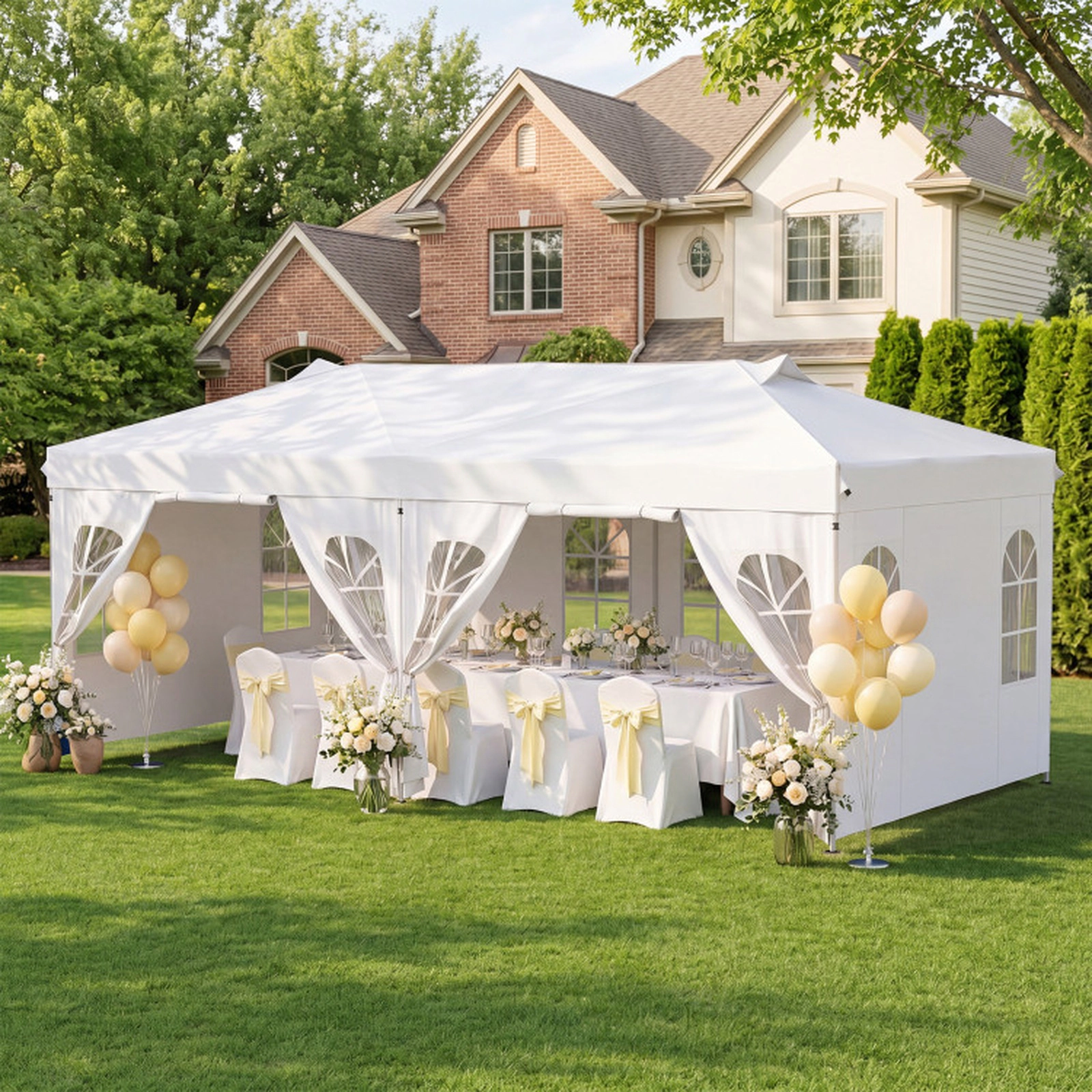 SUGIFT 10 x 20Pop Up Canopy Gazebo Tent with 6 Removable Sidewalls 3-Height Adjustable Metal Frame PE Fabric Roof White