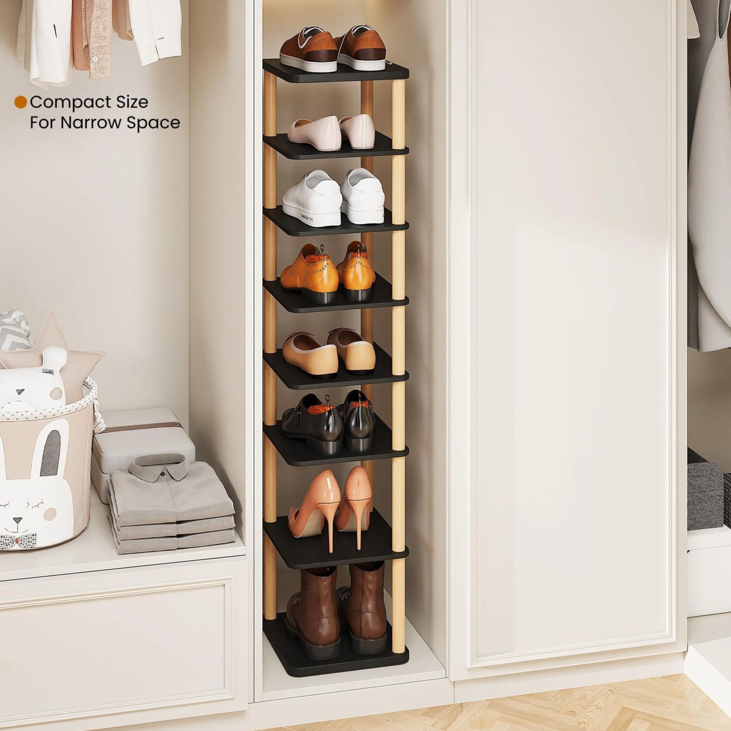 Stock Preferred 8-Tier Vertical Shoe Rack Tall Narrow Freestanding Organizer Shelf