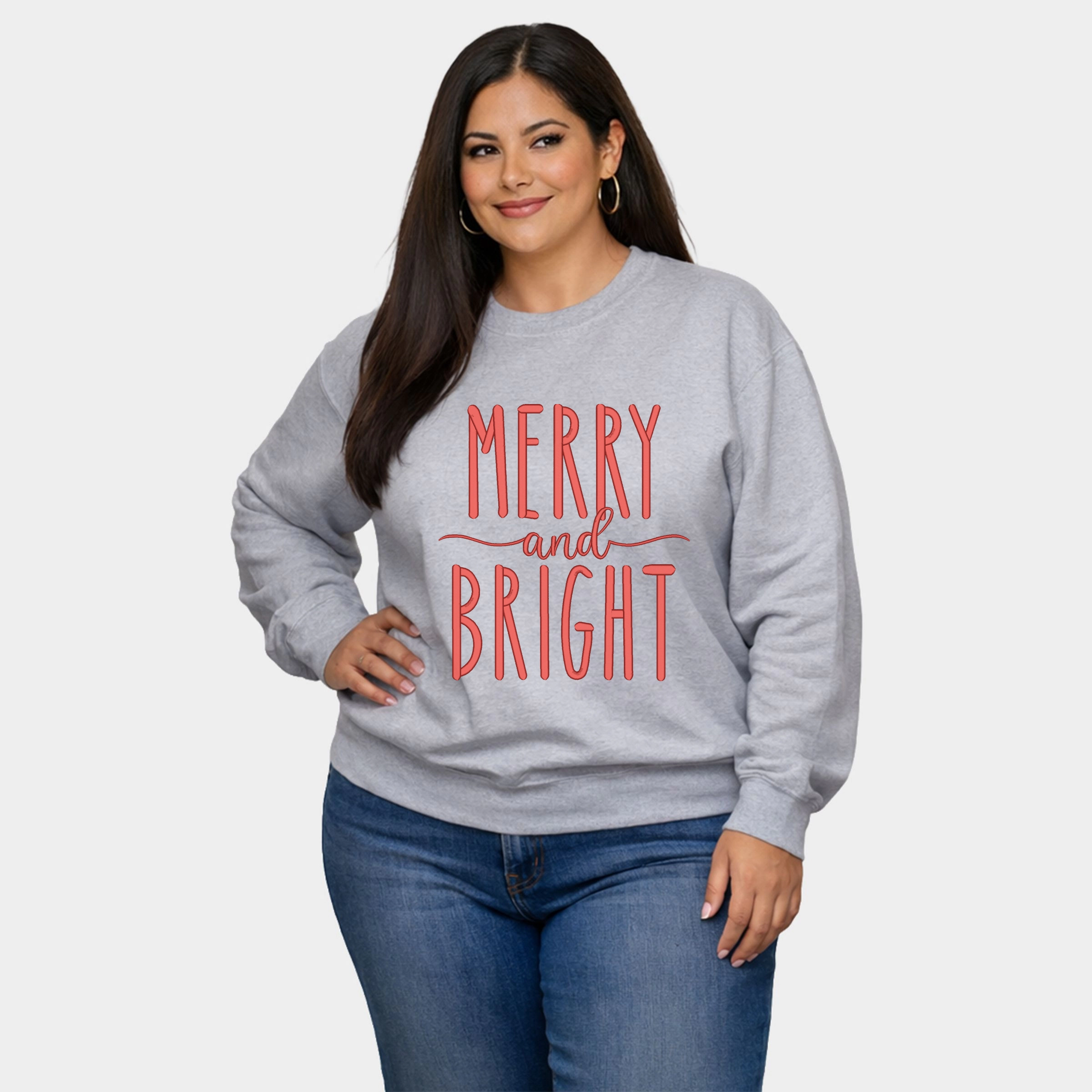 Simply Sage Market - Embroidered Merry And Bright  Women's Plus Sized Graphic Sweatshirt