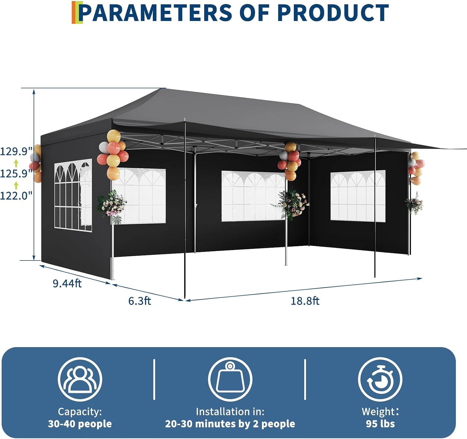 WHITE Pop Up Canopy Tent, 420D Oxford, Pointed Roof, Sidewalls with Windows, Stable Frame, Portable Carry Bag