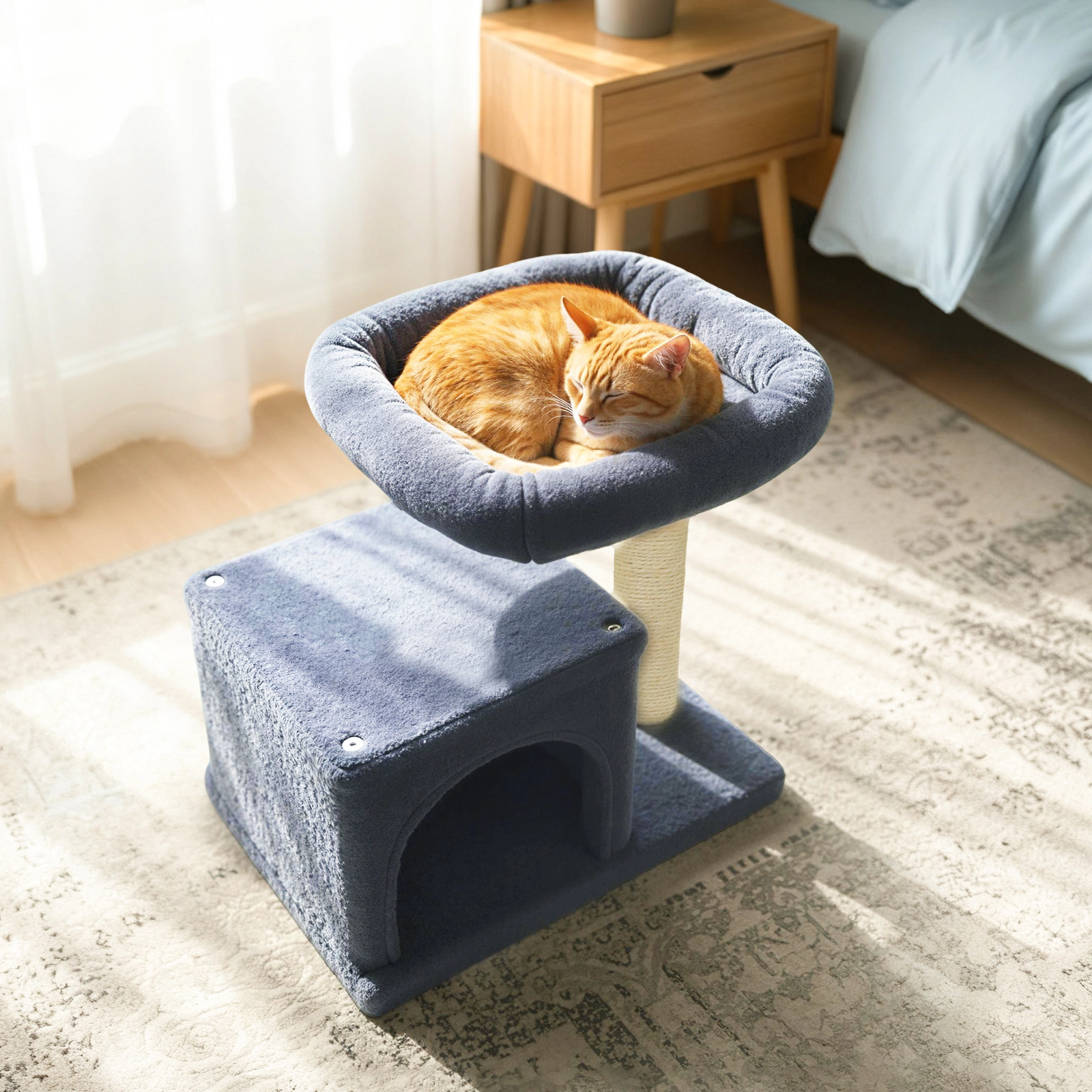SUGIFT 19.5-in Dark Gray Small Cat Tree with Large Padded Plush Perch Condo Sisal Posts and Anti-Tip Strap