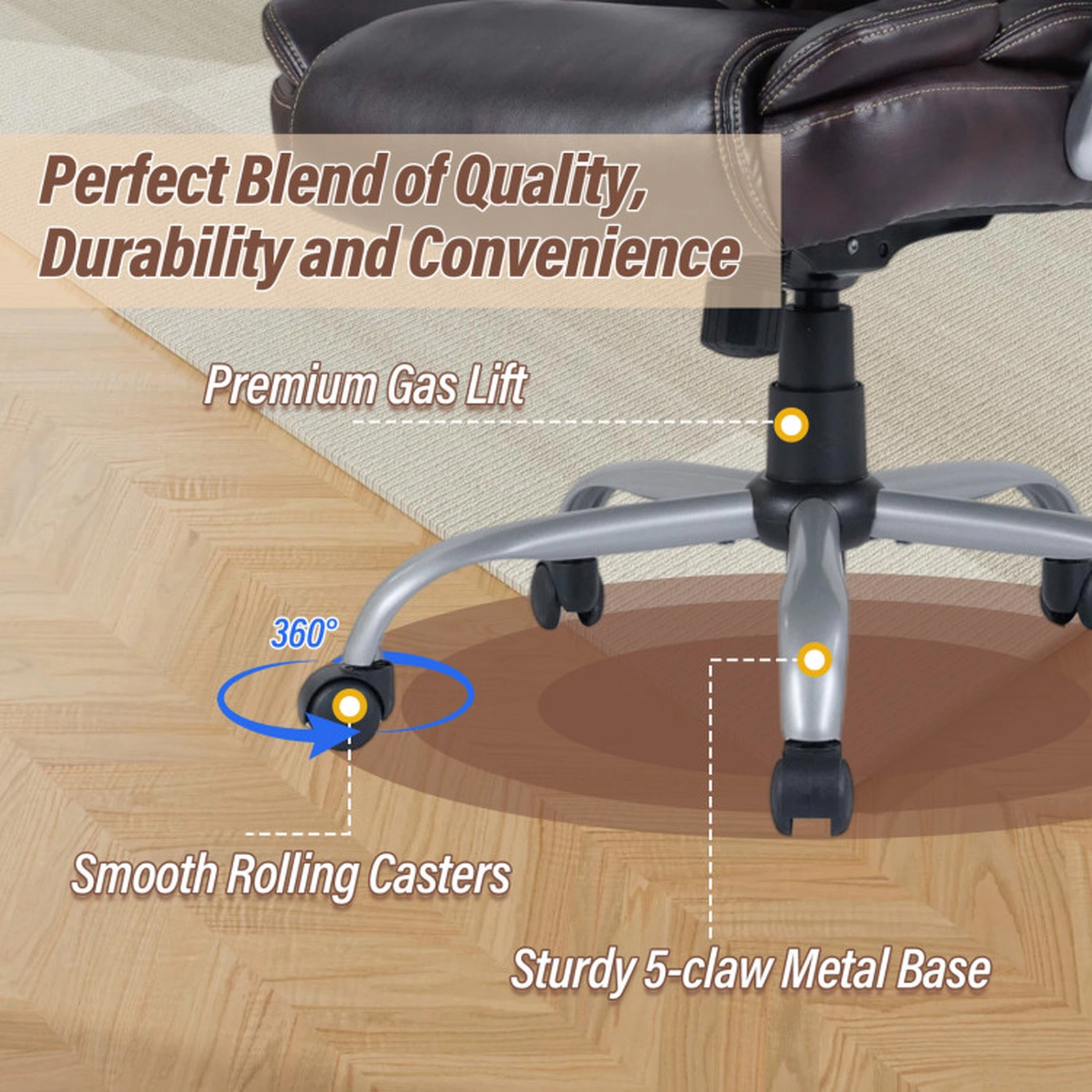 SUGIFT Executive Office Chair Leather Computer Desk Chair 330-Lb Capacity Adjustable Seat Height with Padded Seat