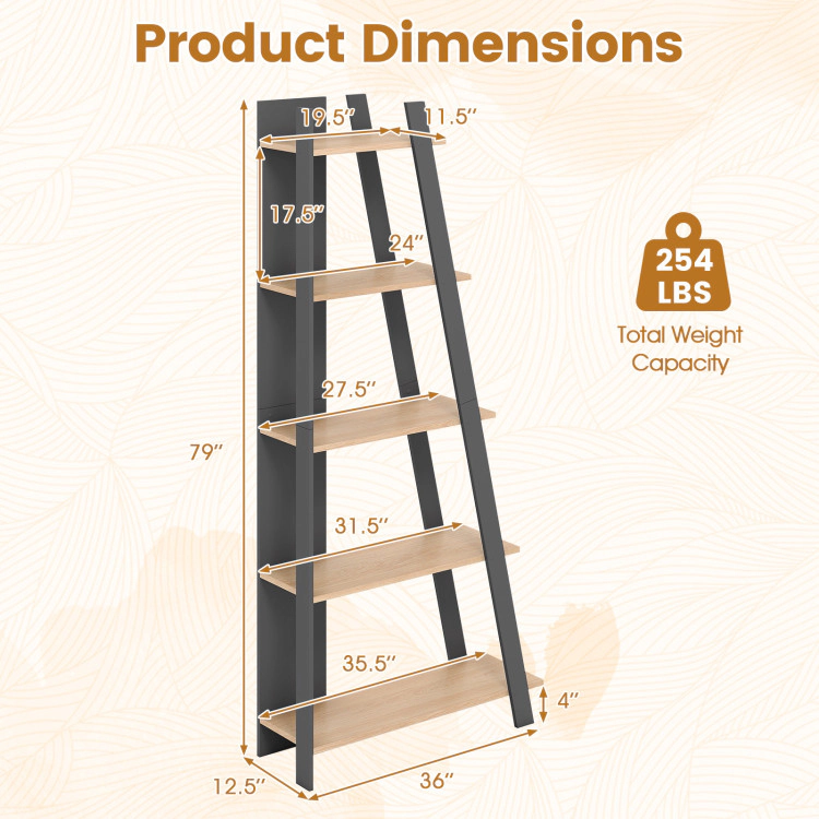 Hivvago 5-Tier Modern Bookshelf Narrow Vertical Display Shelf for Small Space